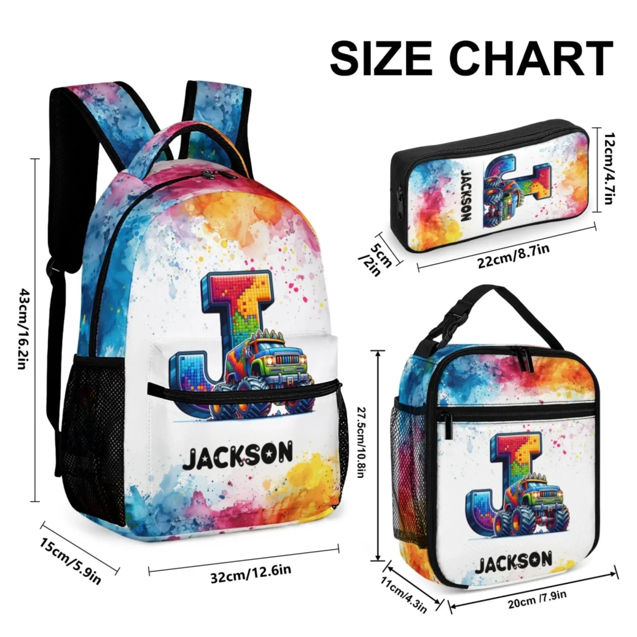 Monster Truck Personalized Initials Customized Backpack - Gift for Kids - Joliny