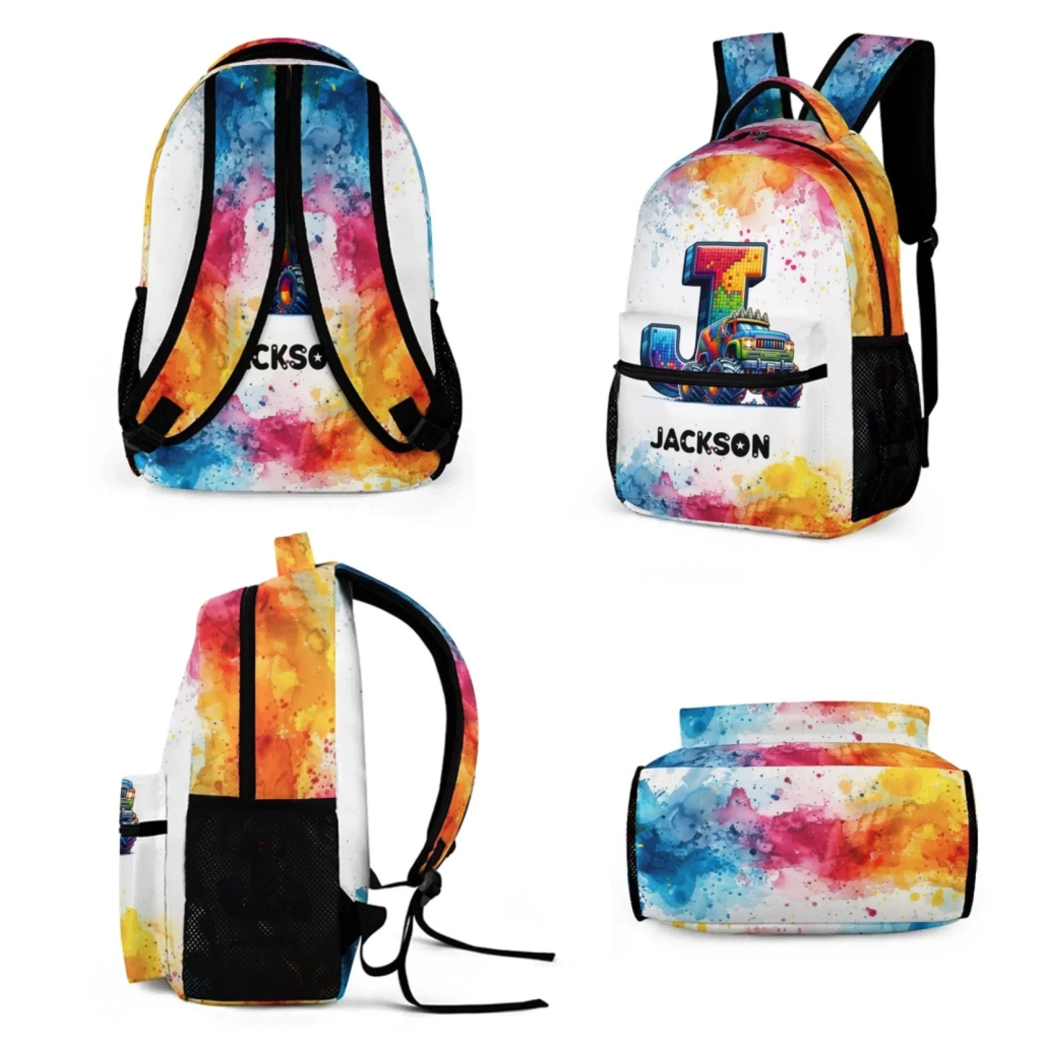 Monster Truck Personalized Initials Customized Backpack - Gift for Kids - Joliny