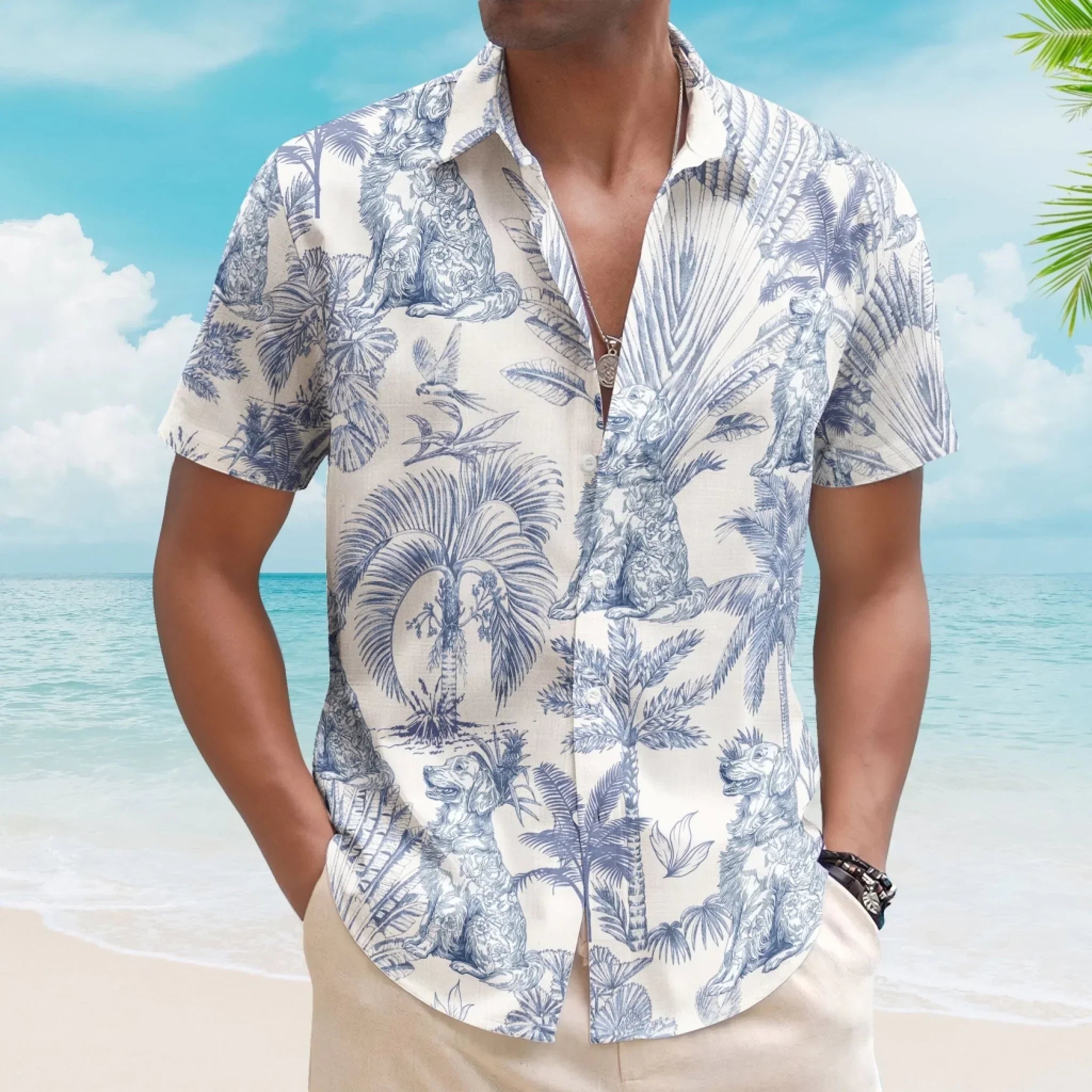 Dog Lovers Toile De Jouy Style Custom Dog Breeds - Personalized Hawaiian Shirt - Joliny