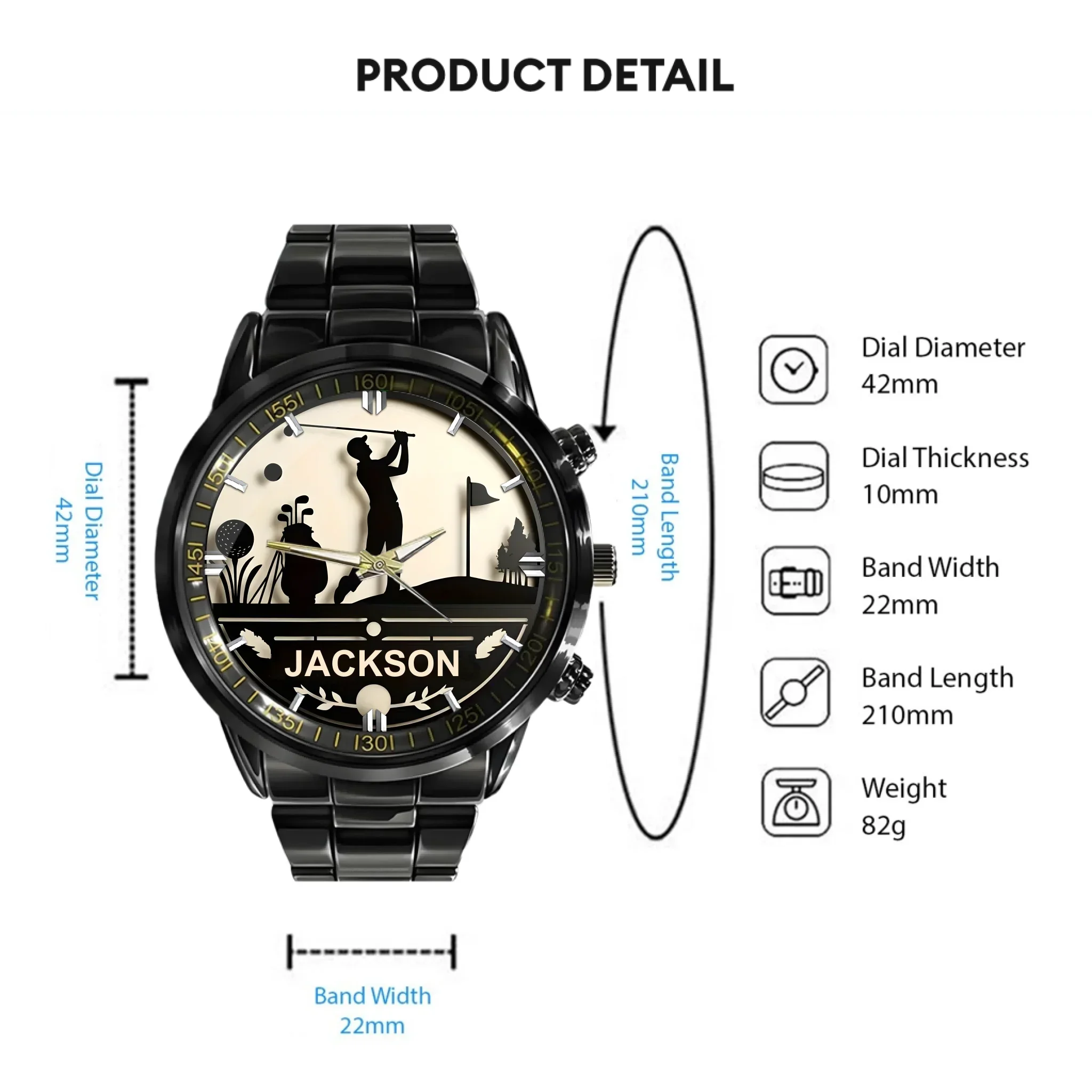 Golfer Themed Watch - Personalized Name - Joliny