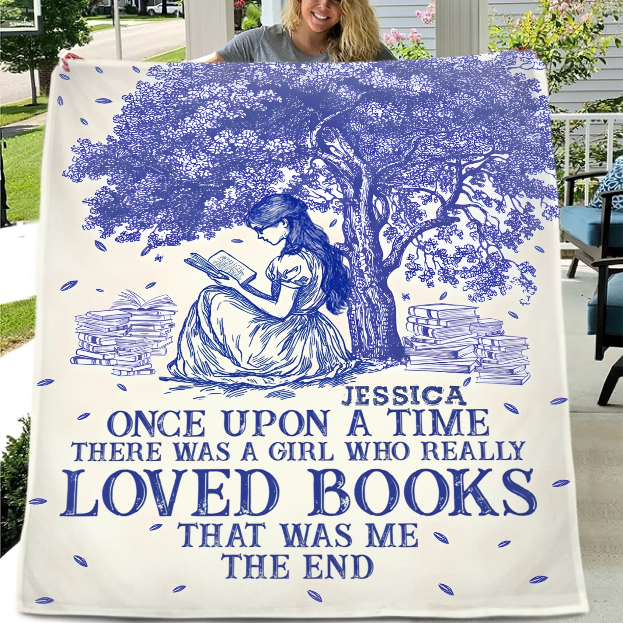 Once Upon A Time A Girl Who Loved Books - Personalized Blanket - Joliny