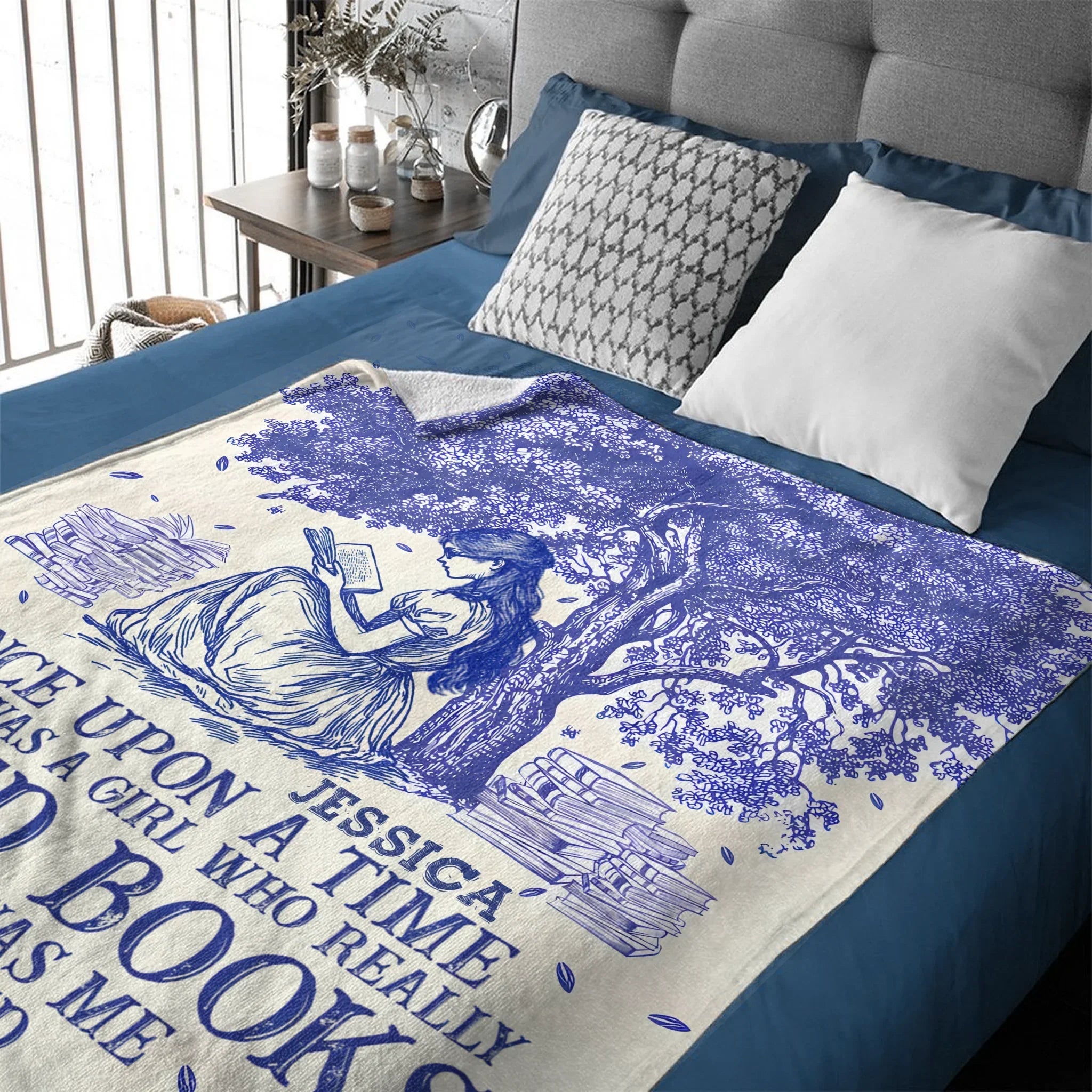Once Upon A Time A Girl Who Loved Books - Personalized Blanket - Joliny