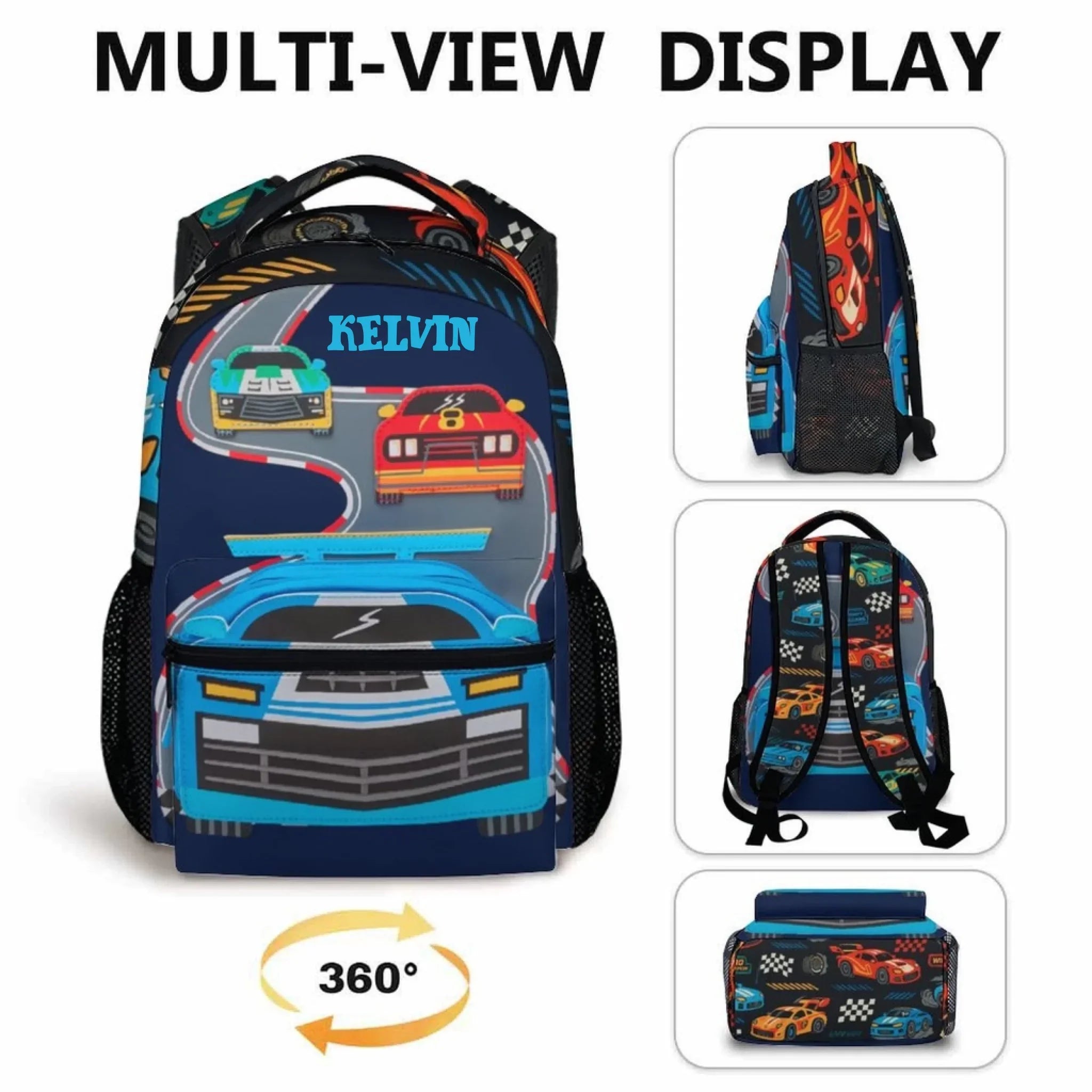 Children's Name Customized Racing Backpacks - Start of School Gift for Kids Who Love Racing! - Joliny