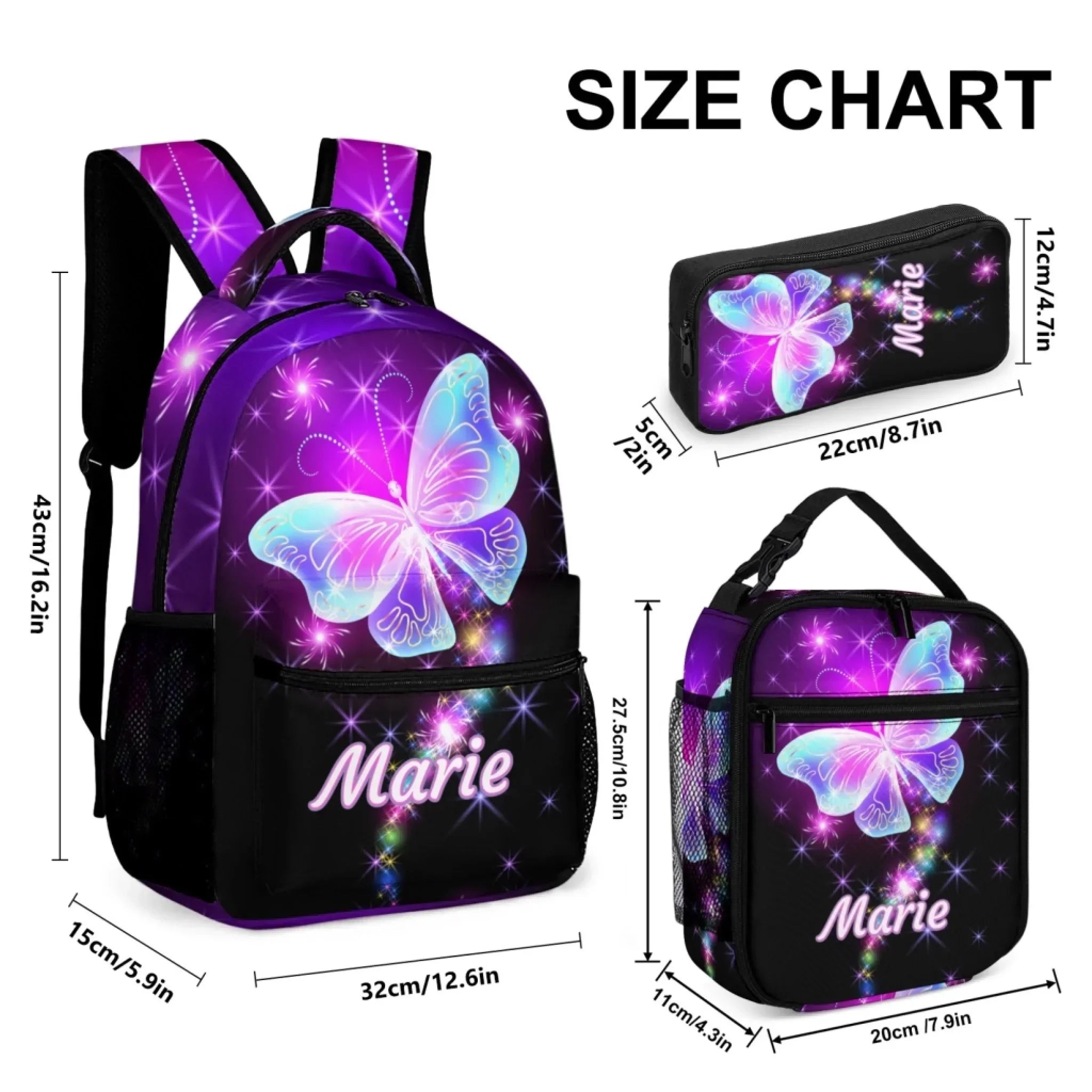 Dazzling Butterfly Name Customized Backpack - School Season Gift for Kids - Joliny