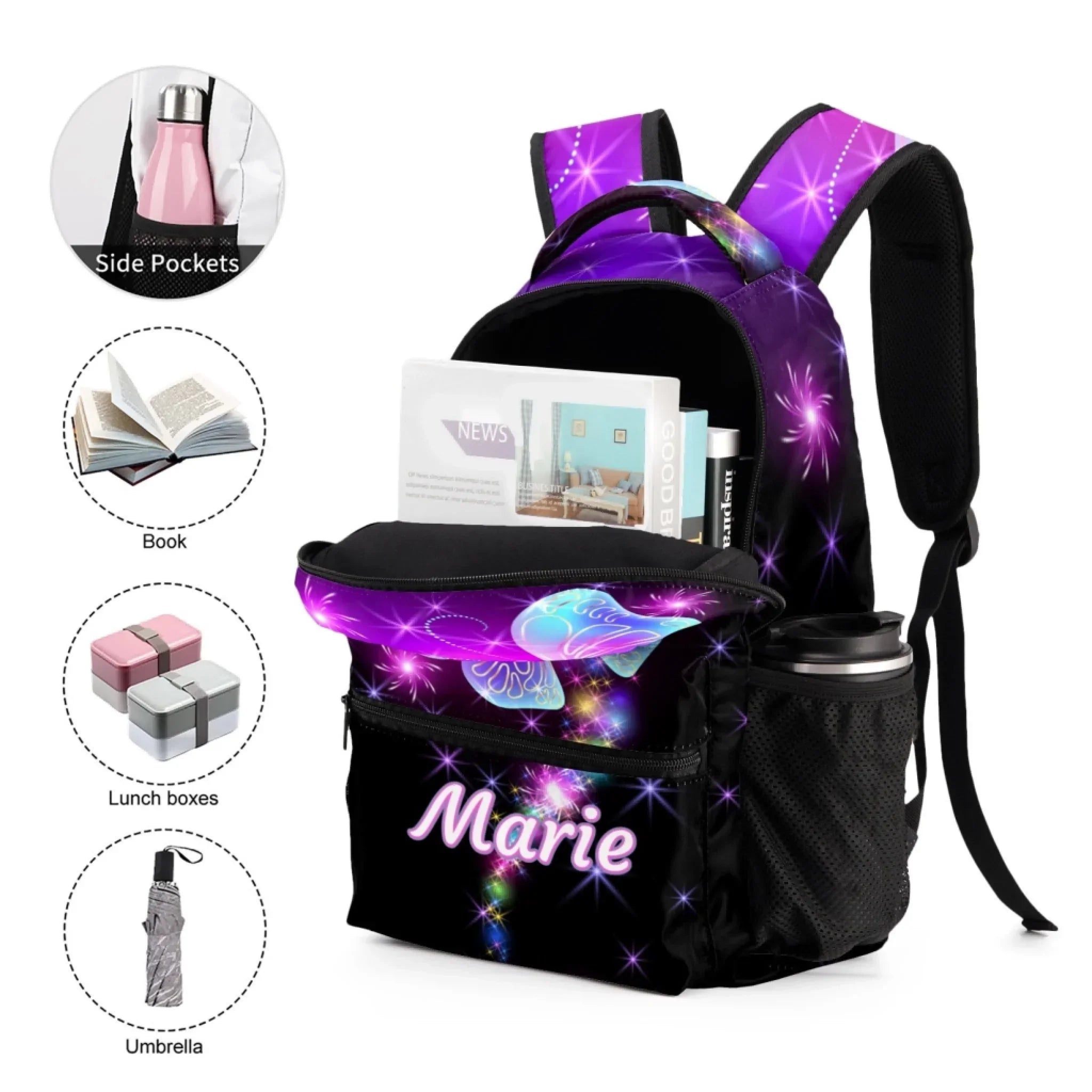 Dazzling Butterfly Name Customized Backpack - School Season Gift for Kids - Joliny