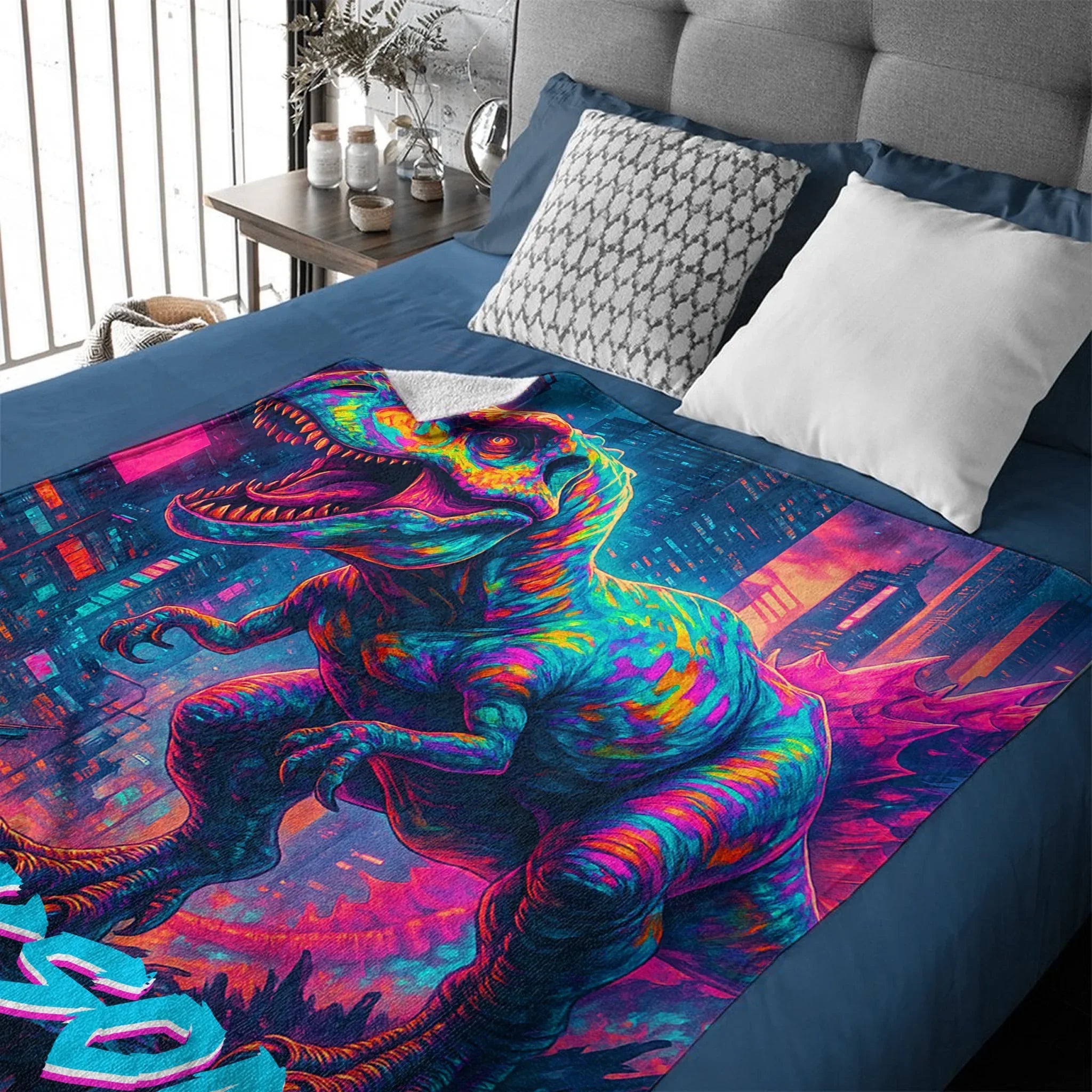 Cyberpunk Dinosaur - Personalized Blanket - Joliny