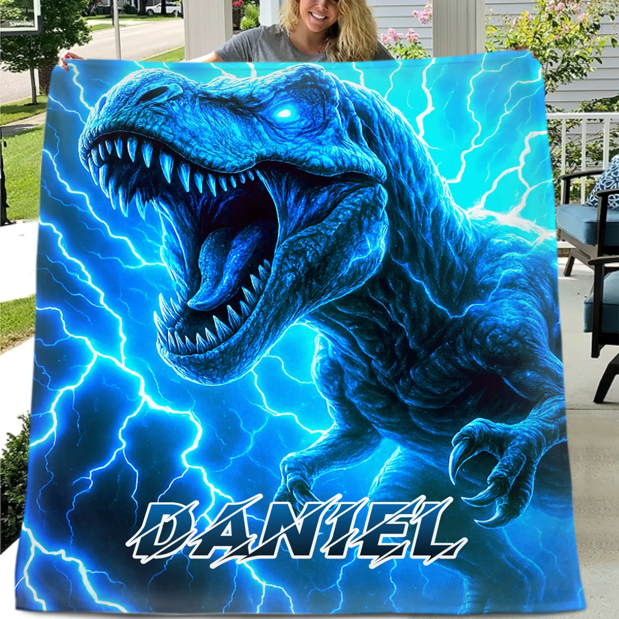 Lightning Dinosaur - Personalized Blanket - Joliny
