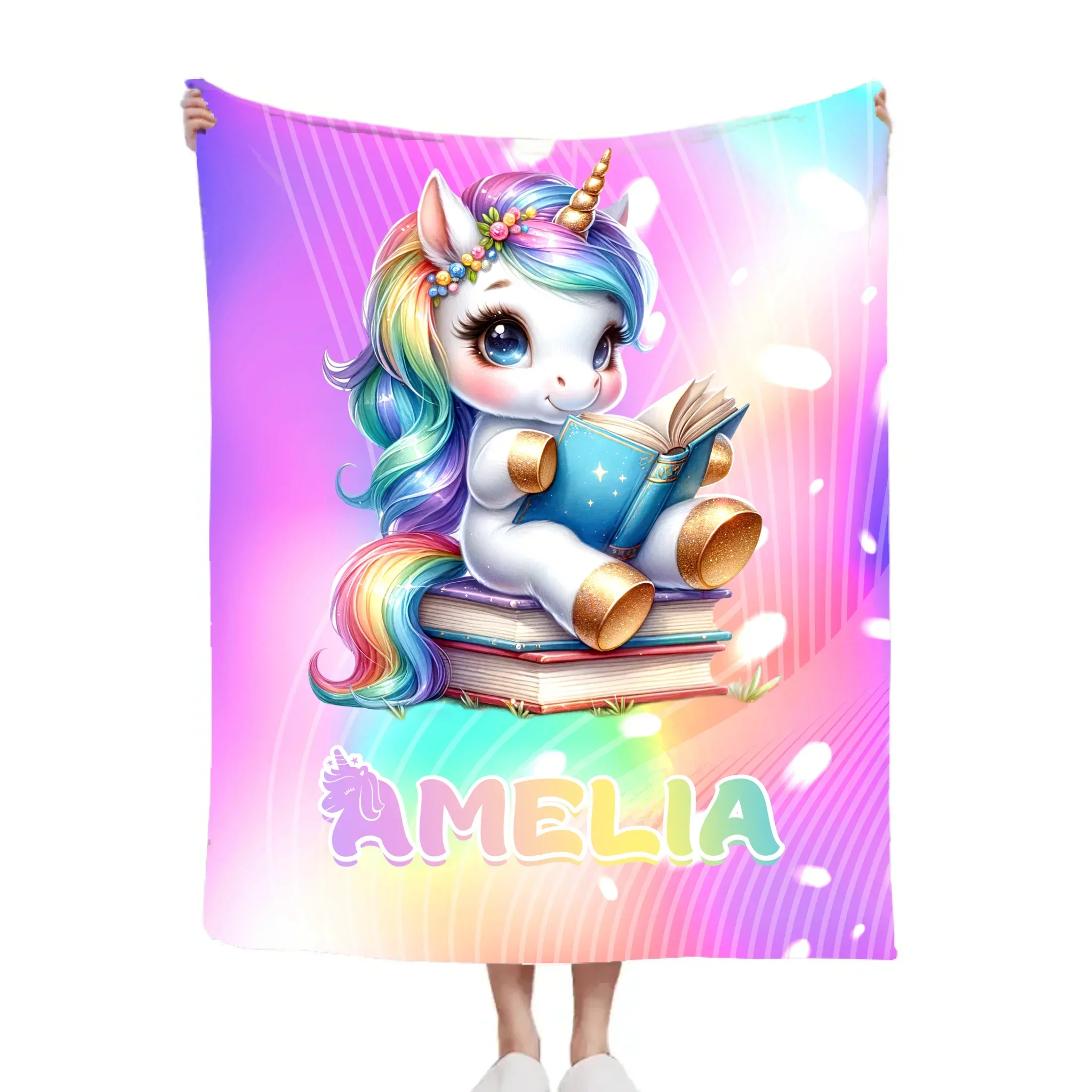 Unicorn Reading Book Custom Blanket - Gift for Kid - Joliny