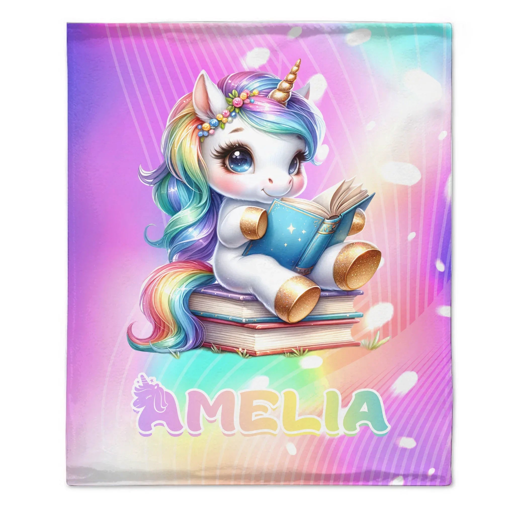 Unicorn Reading Book Custom Blanket - Gift for Kid - Joliny
