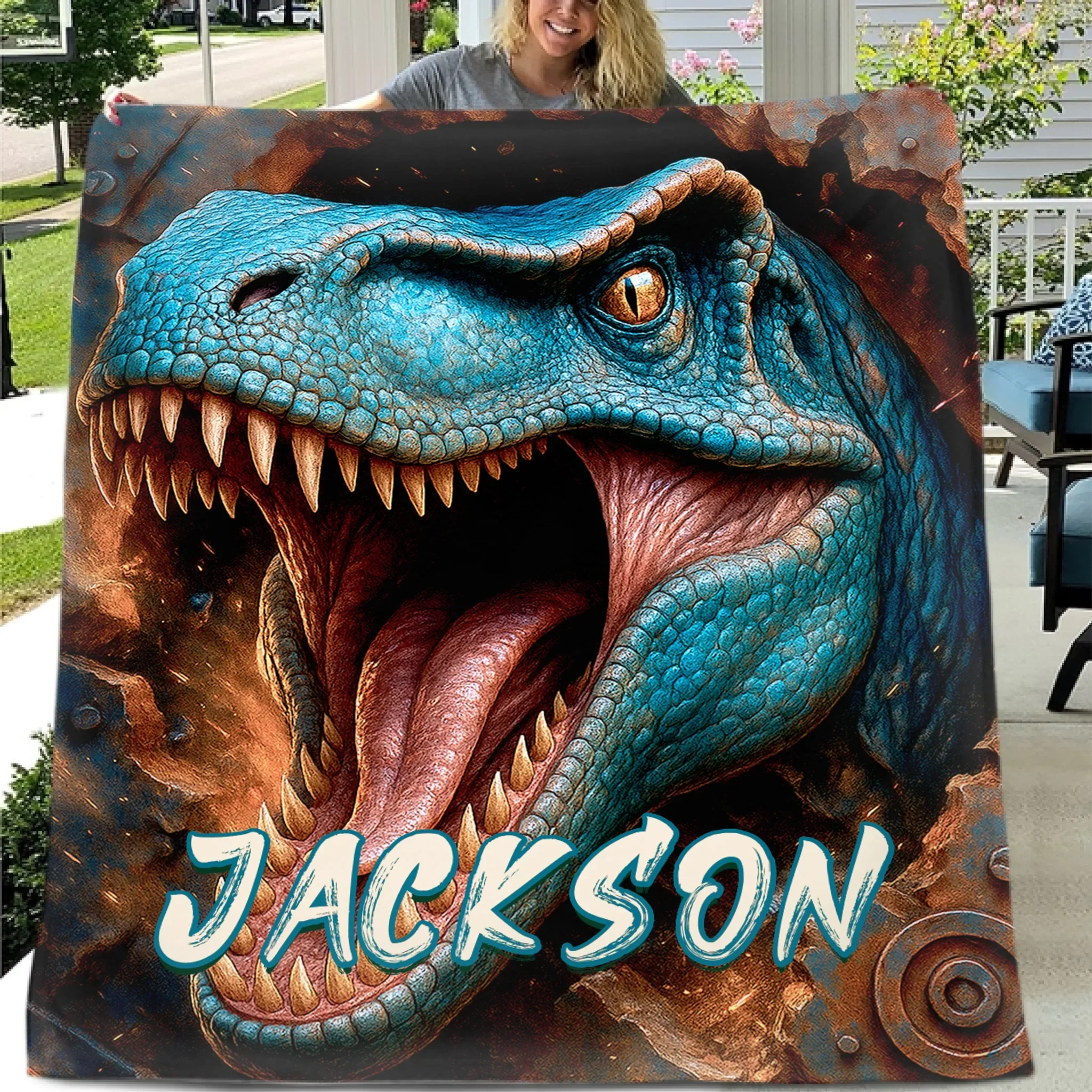 Realistic Style Large Dinosaur Custom Blanket - Gift for Dinosaur Enthusiast - Joliny