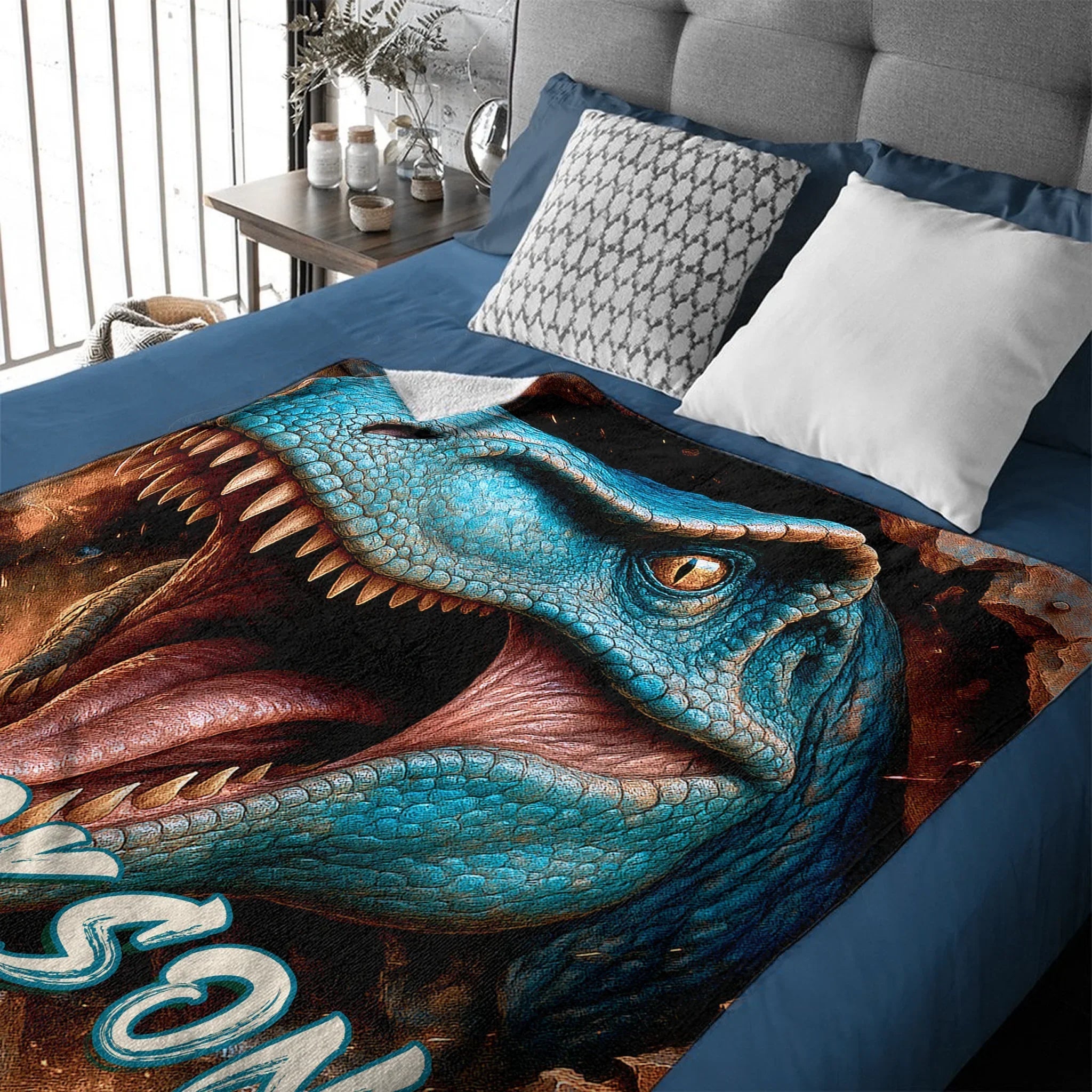 Realistic Style Large Dinosaur Custom Blanket - Gift for Dinosaur Enthusiast - Joliny