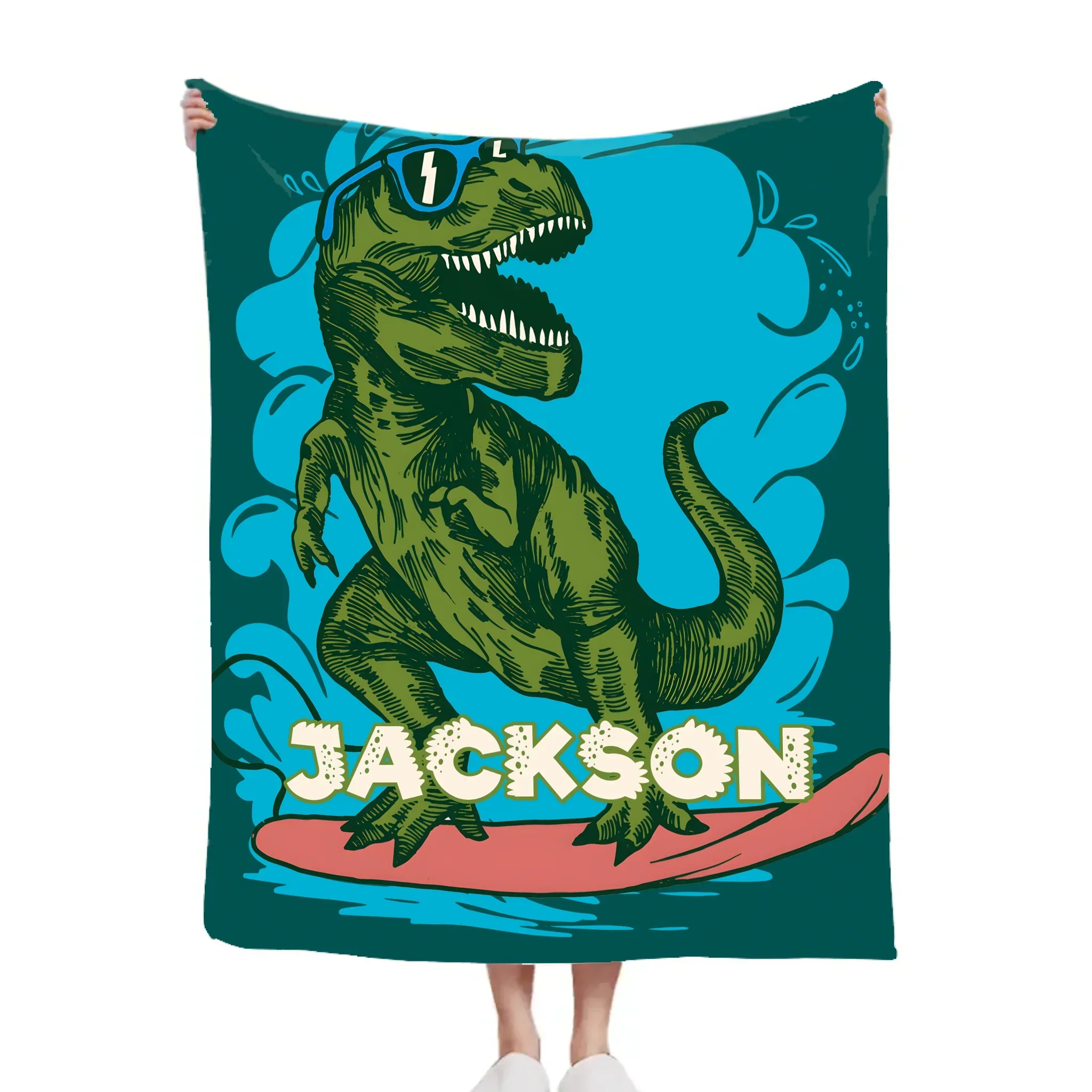Surfing Dinosaur Cartoon Pattern Custom Blanket - Gift for Kid - Joliny