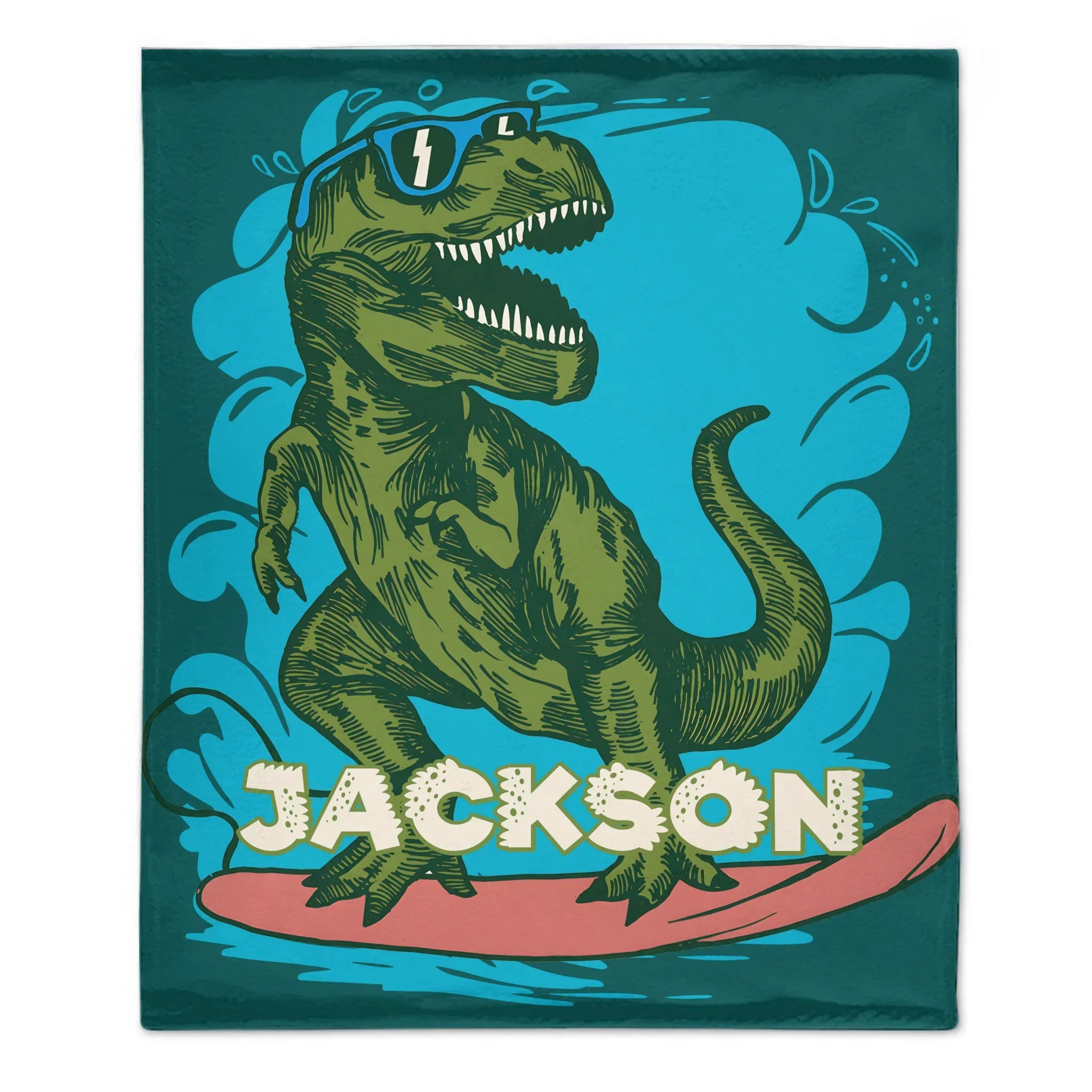 Surfing Dinosaur Cartoon Pattern Custom Blanket - Gift for Kid - Joliny