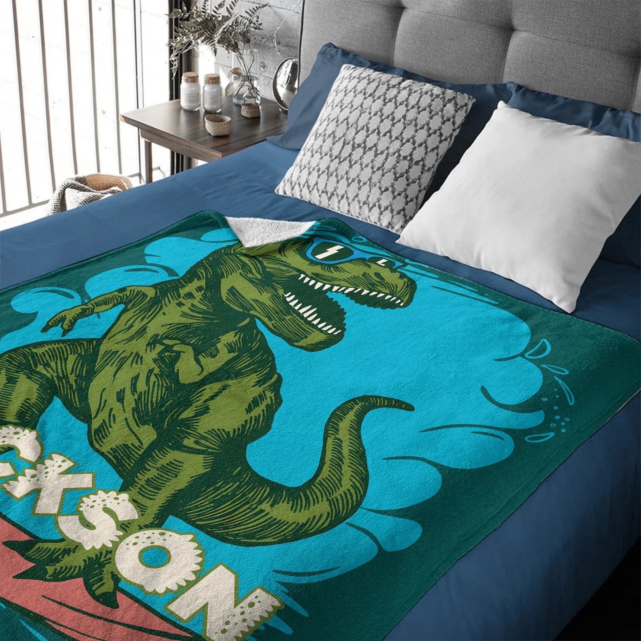Surfing Dinosaur Cartoon Pattern Custom Blanket - Gift for Kid - Joliny