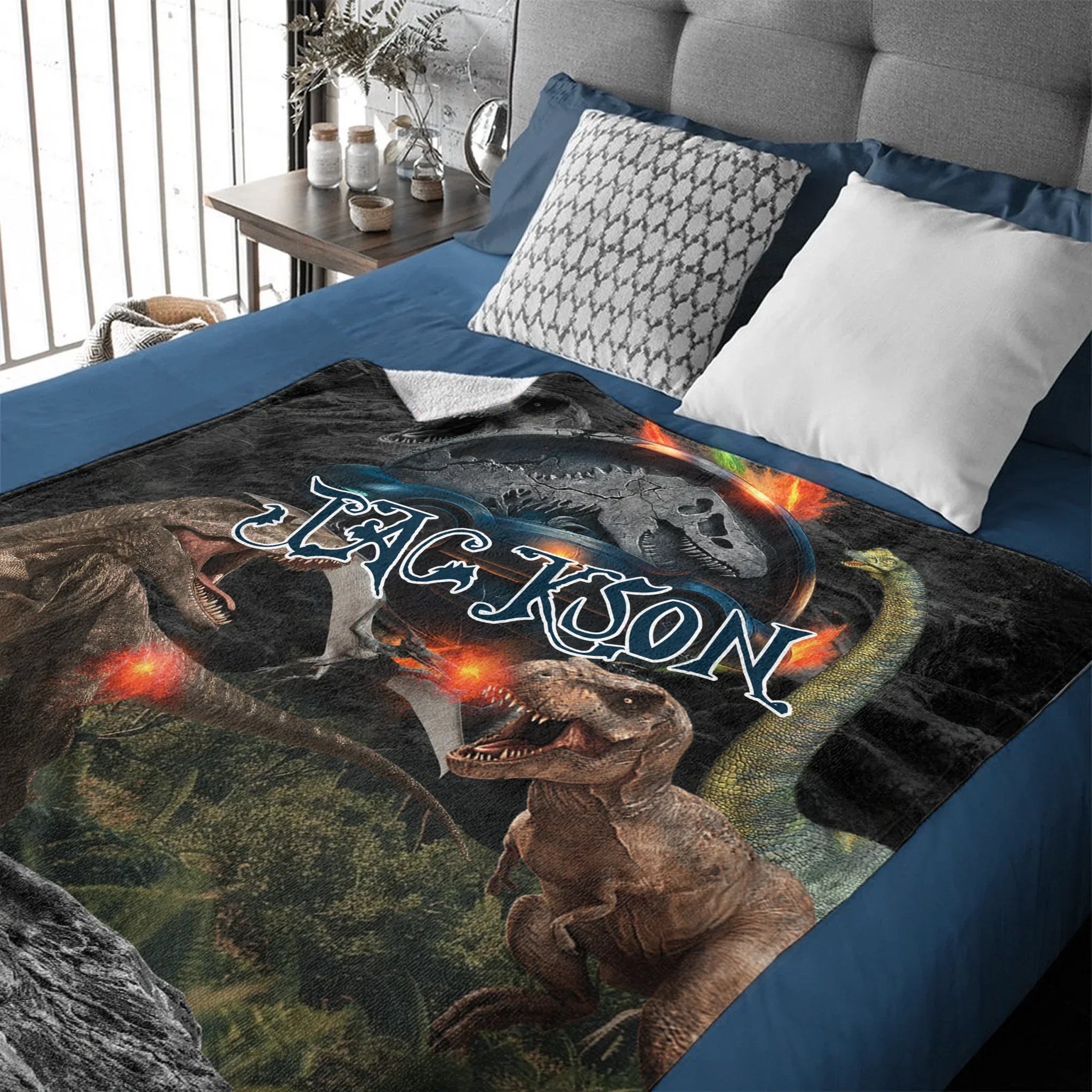 Jurassic Era Personalized Name Customized Blanket - Gifts For Dinosaur Enthusiasts - Joliny