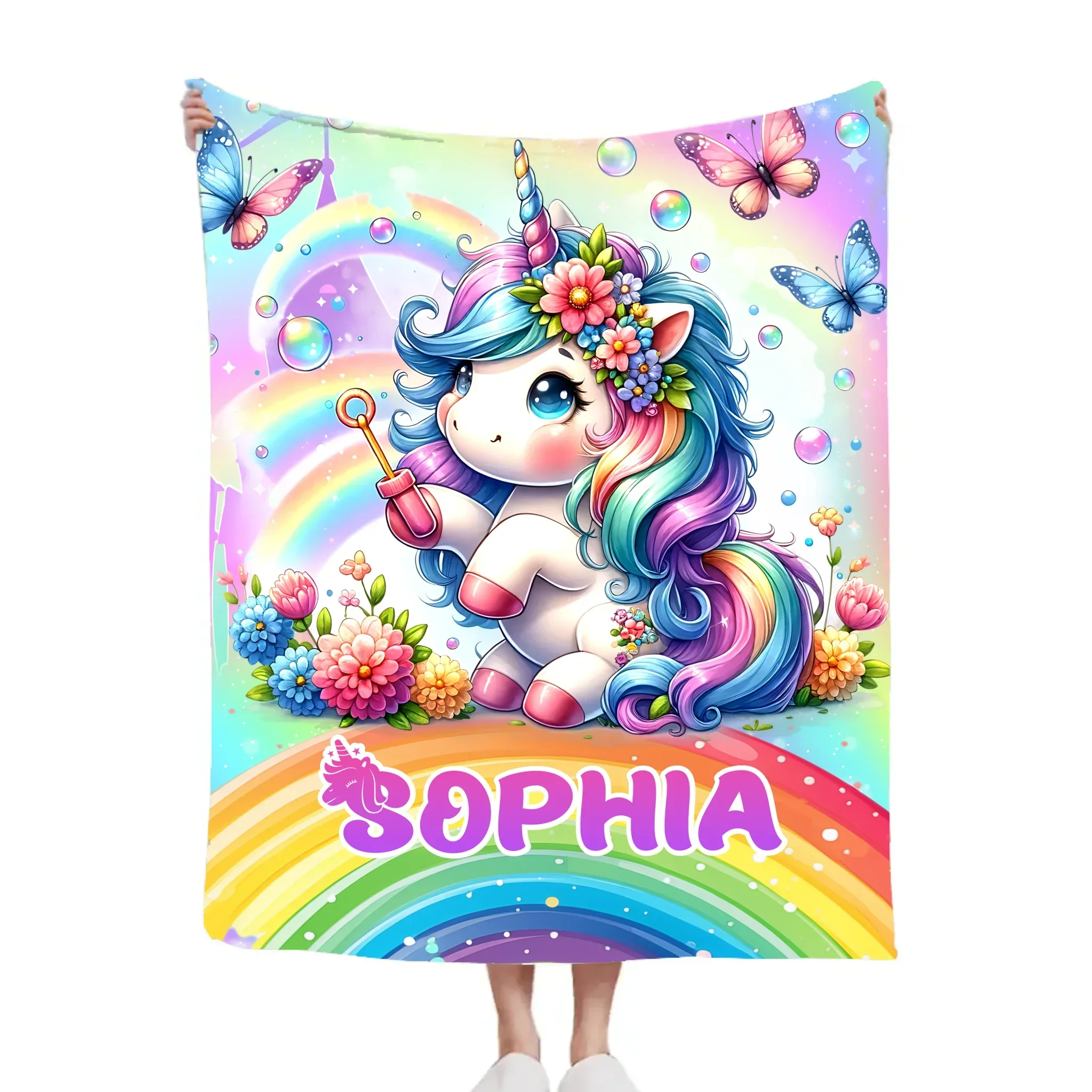 Rainbow Unicorn Blanket - Personalized Blanket Gift - Joliny