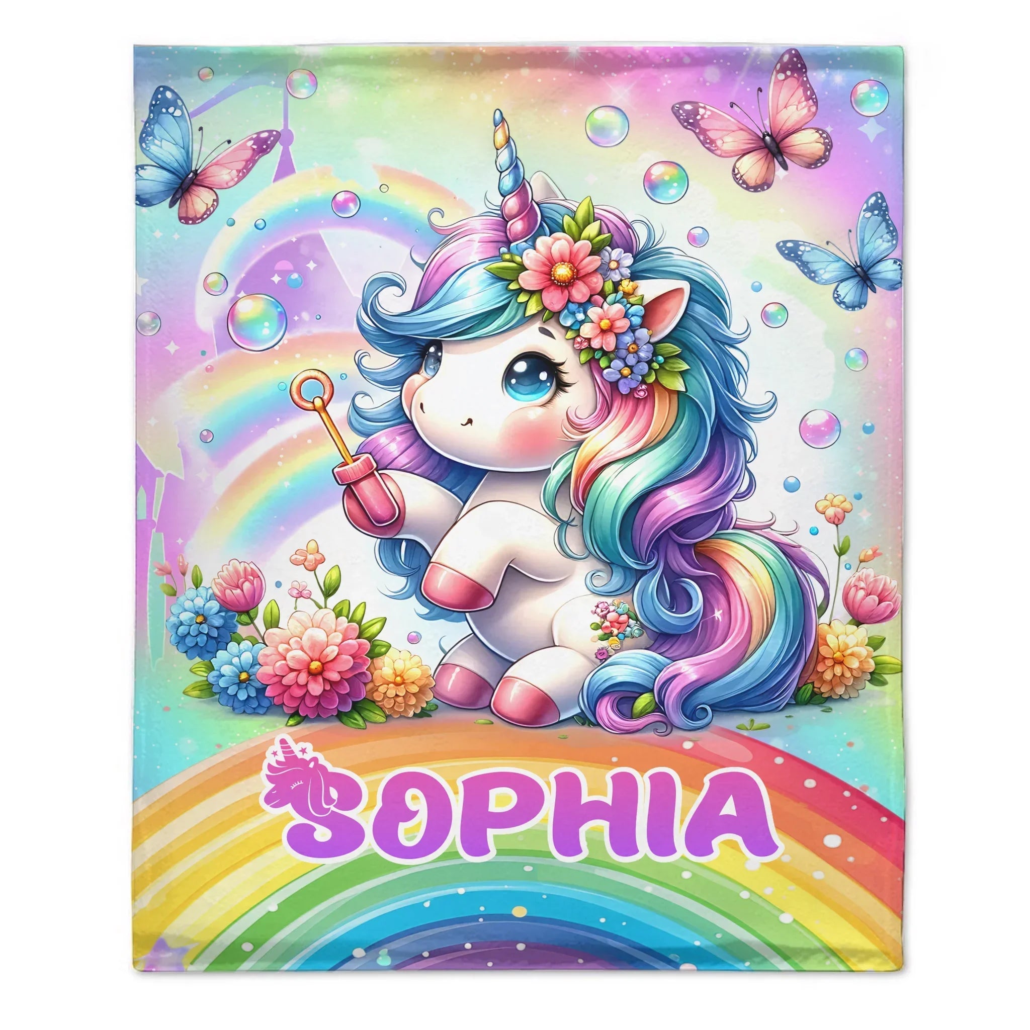 Rainbow Unicorn Blanket - Personalized Blanket Gift - Joliny