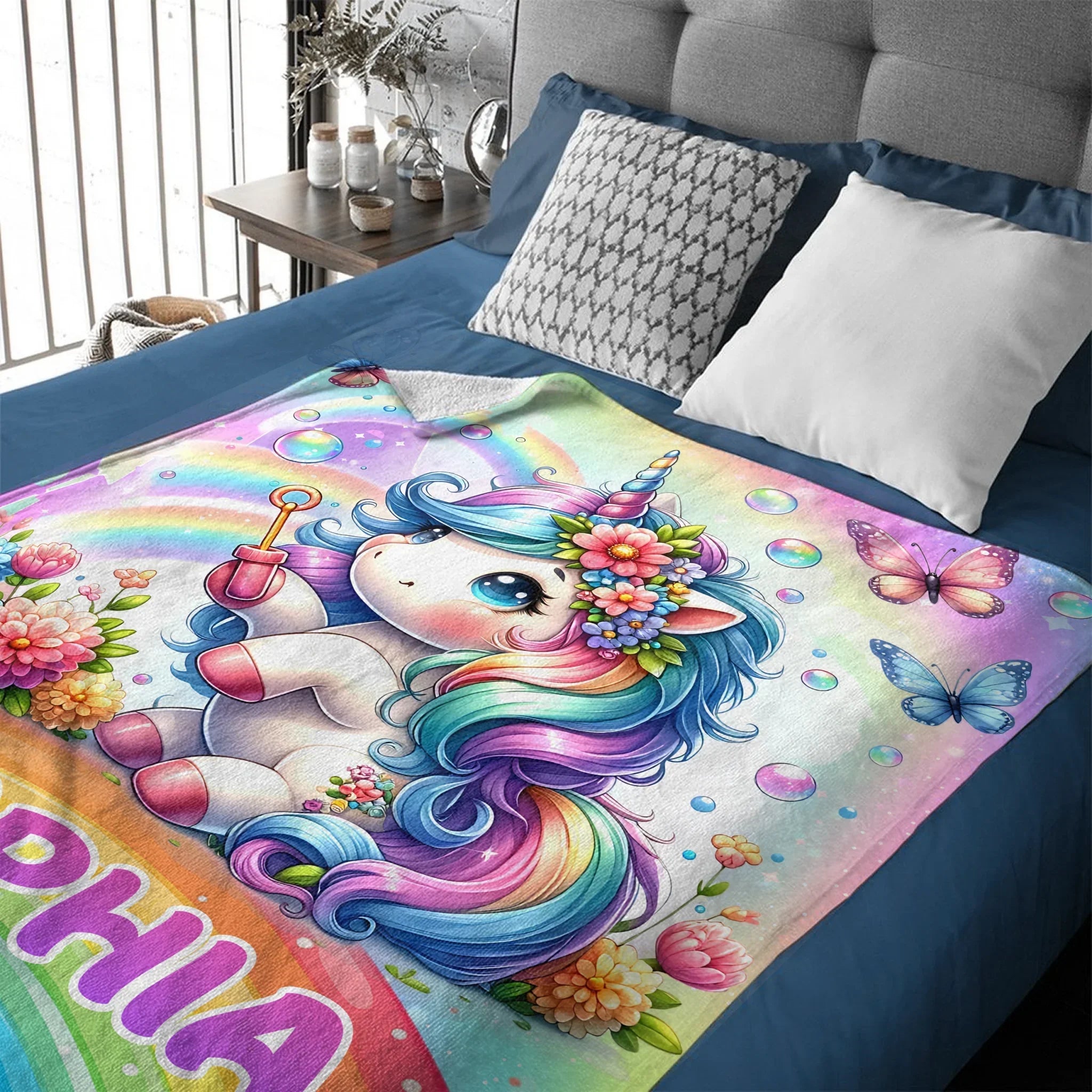 Rainbow Unicorn Blanket - Personalized Blanket Gift - Joliny