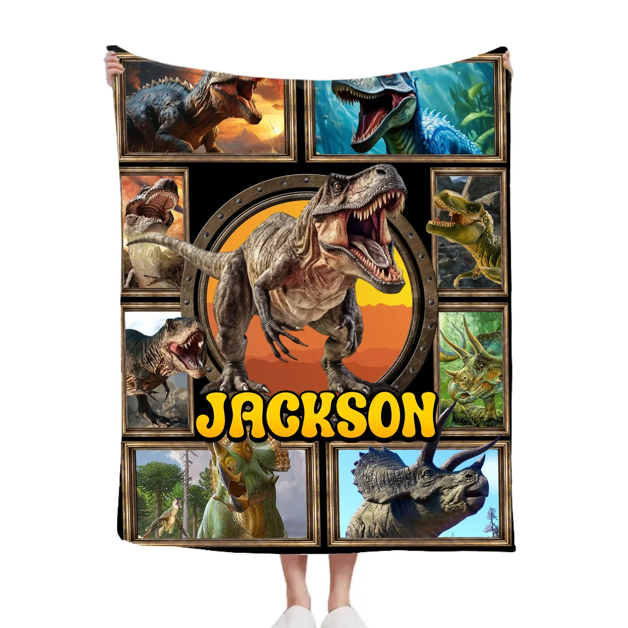 Jurassic Dinosaur Custom Blanket - Personalized Name - Gift for Dinosaur Enthusiasts - Joliny