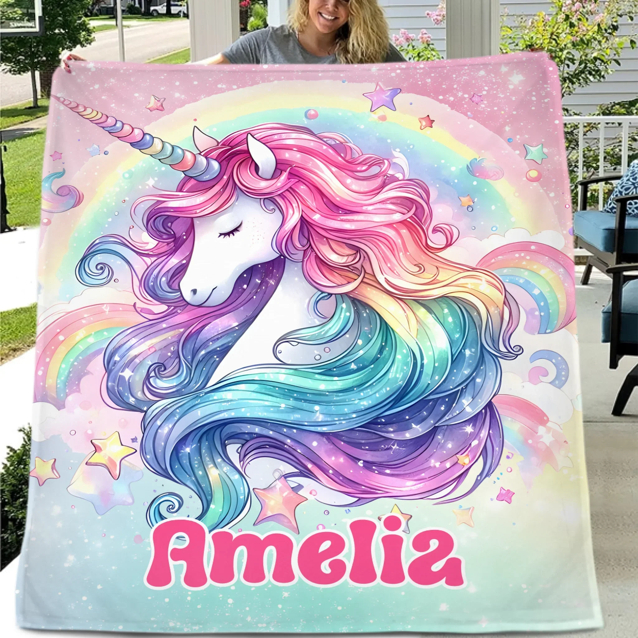 Dreamy Unicorn Blanket - Personalized Blanket - Gift for Girls - Joliny