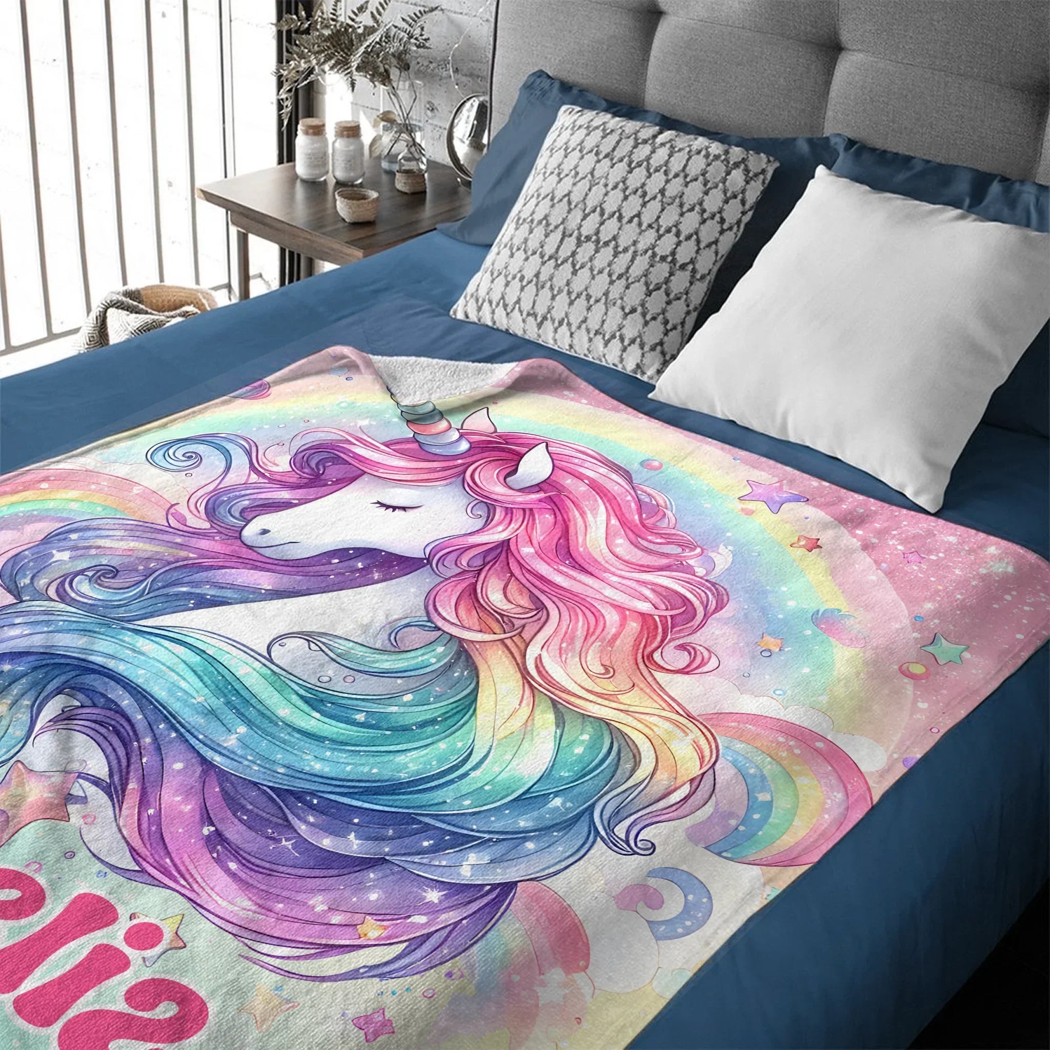 Dreamy Unicorn Blanket - Personalized Blanket - Gift for Girls - Joliny