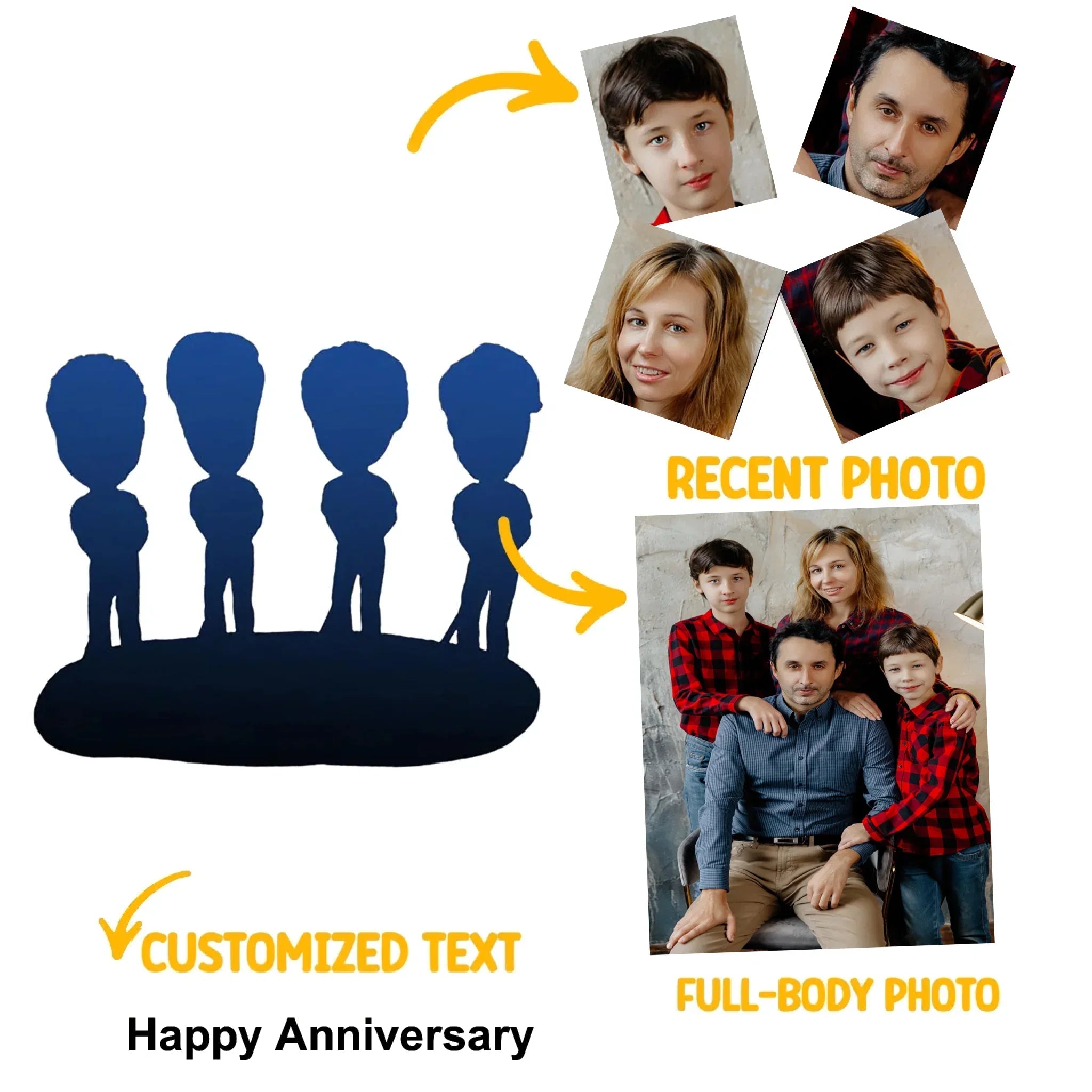 Personalized Photo-Crafted Clay Figurine - A Unique Gift-Customize 4 people - Joliny