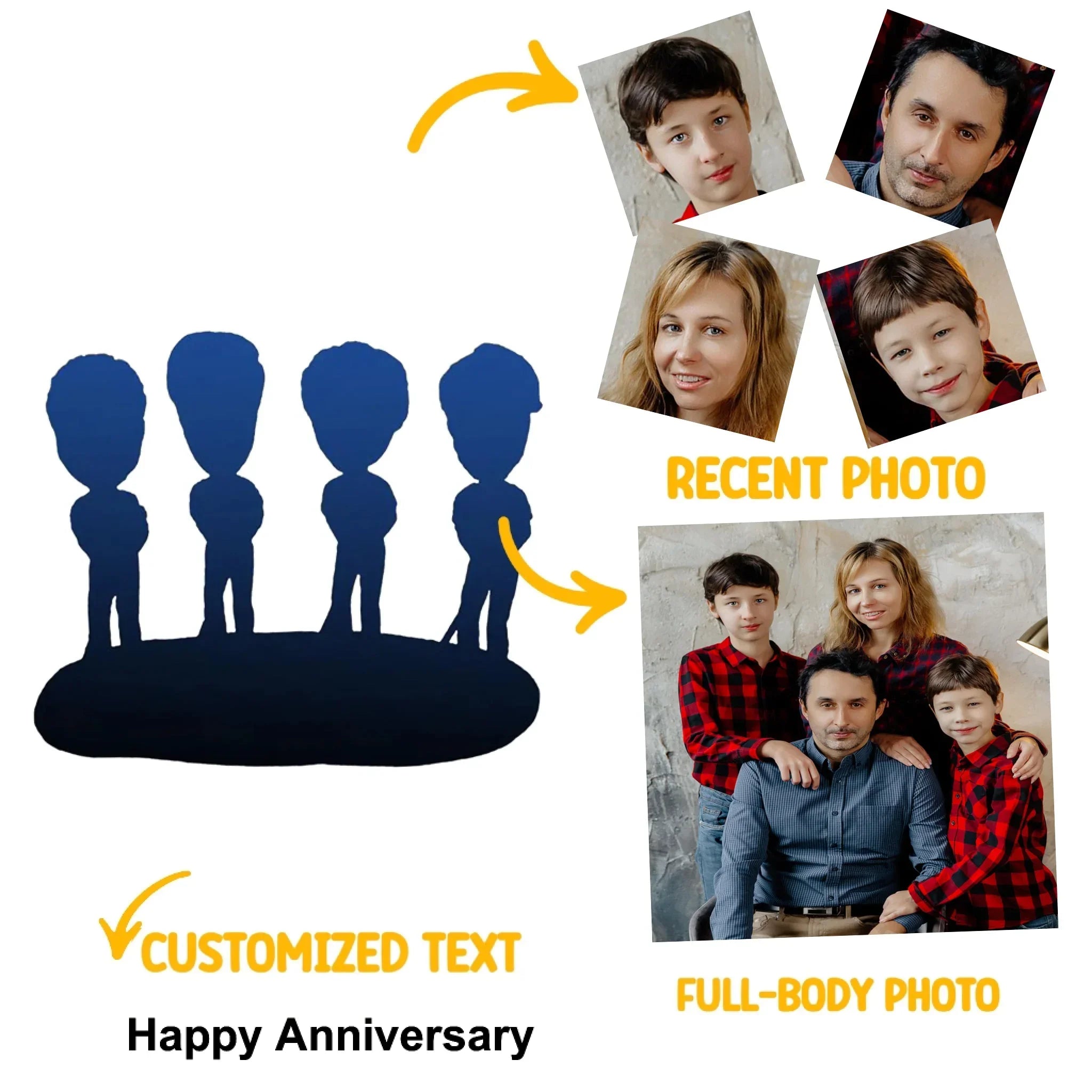 Personalized Photo-Crafted Clay Figurine - A Unique Gift-Customize 4 people - Joliny