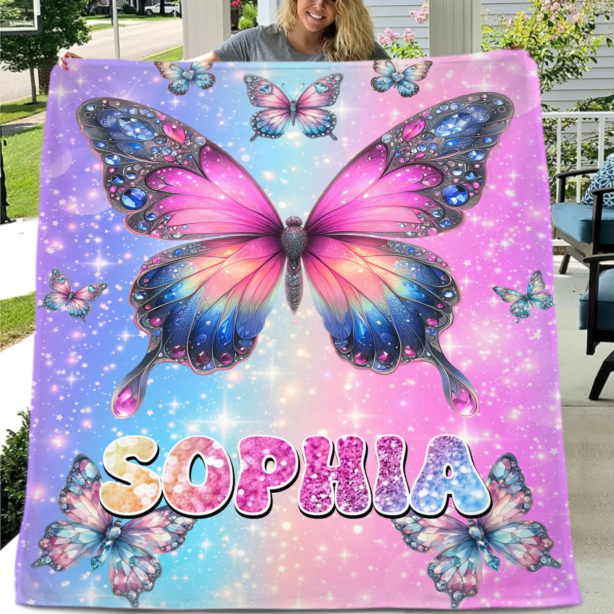 Cherished Butterfly Customized Blanket - Personalized Name - Gift For Girl - Joliny