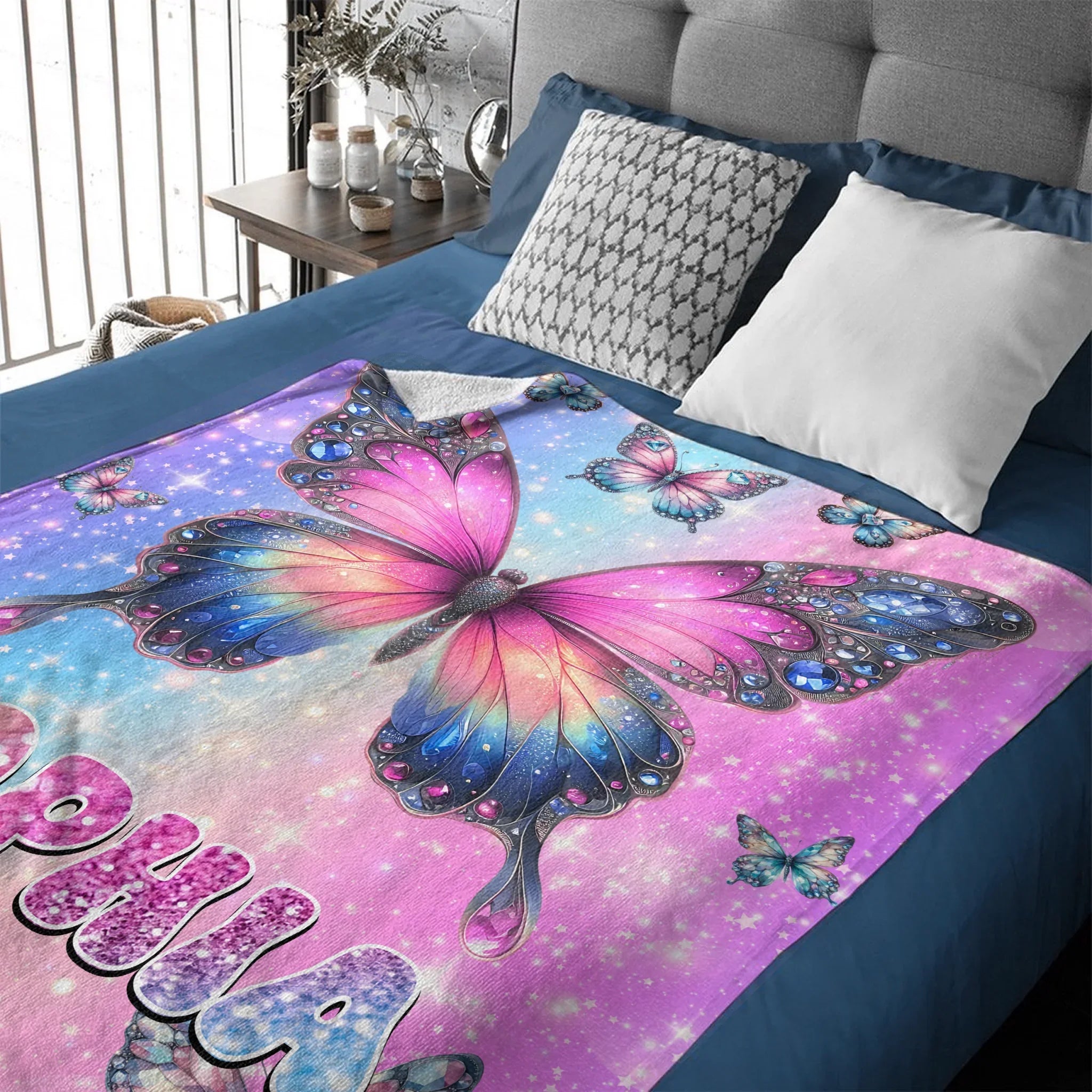 Cherished Butterfly Customized Blanket - Personalized Name - Gift For Girl - Joliny