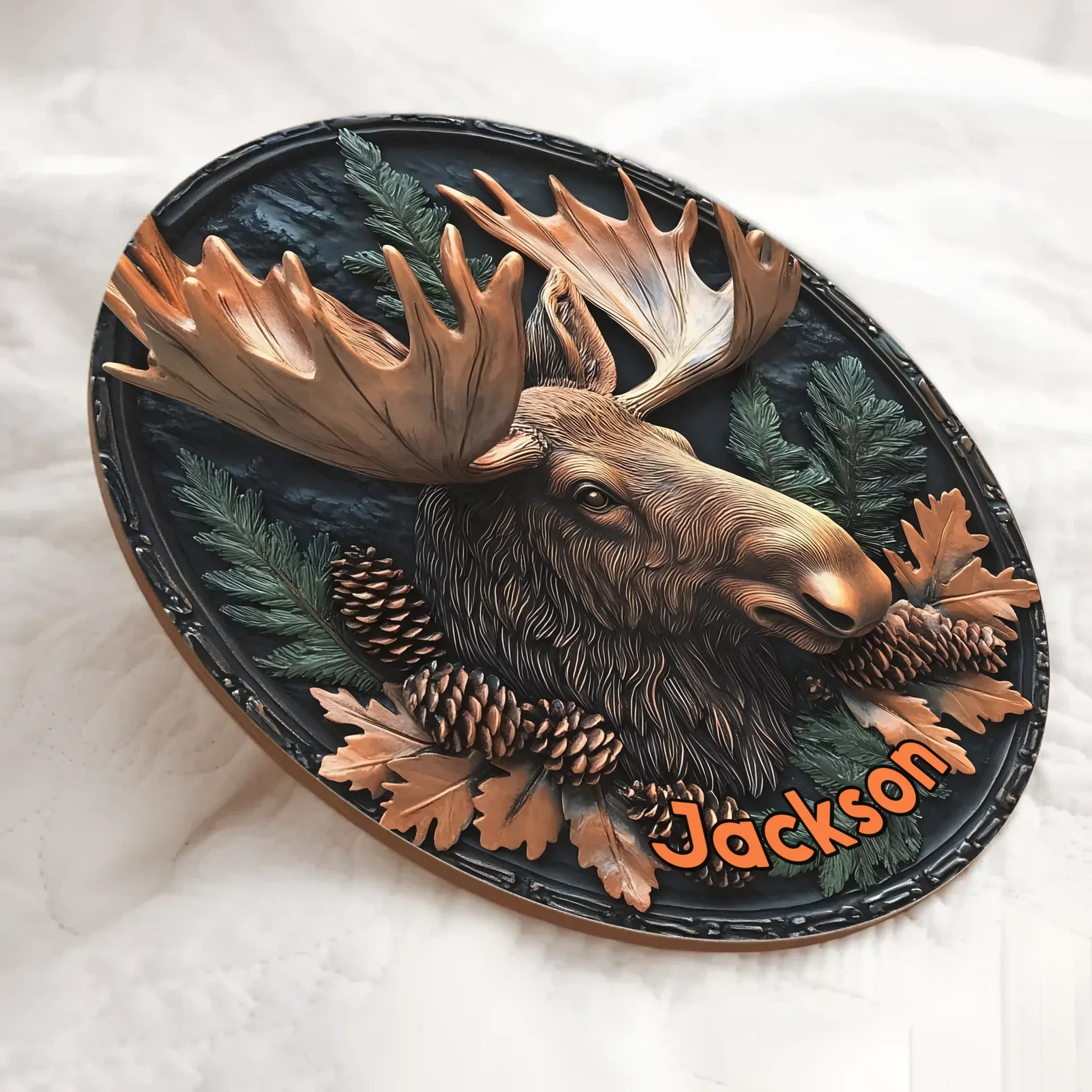 Relief-style Forest Deer Custom Door Plate - Personalized Wooden Sign - Joliny