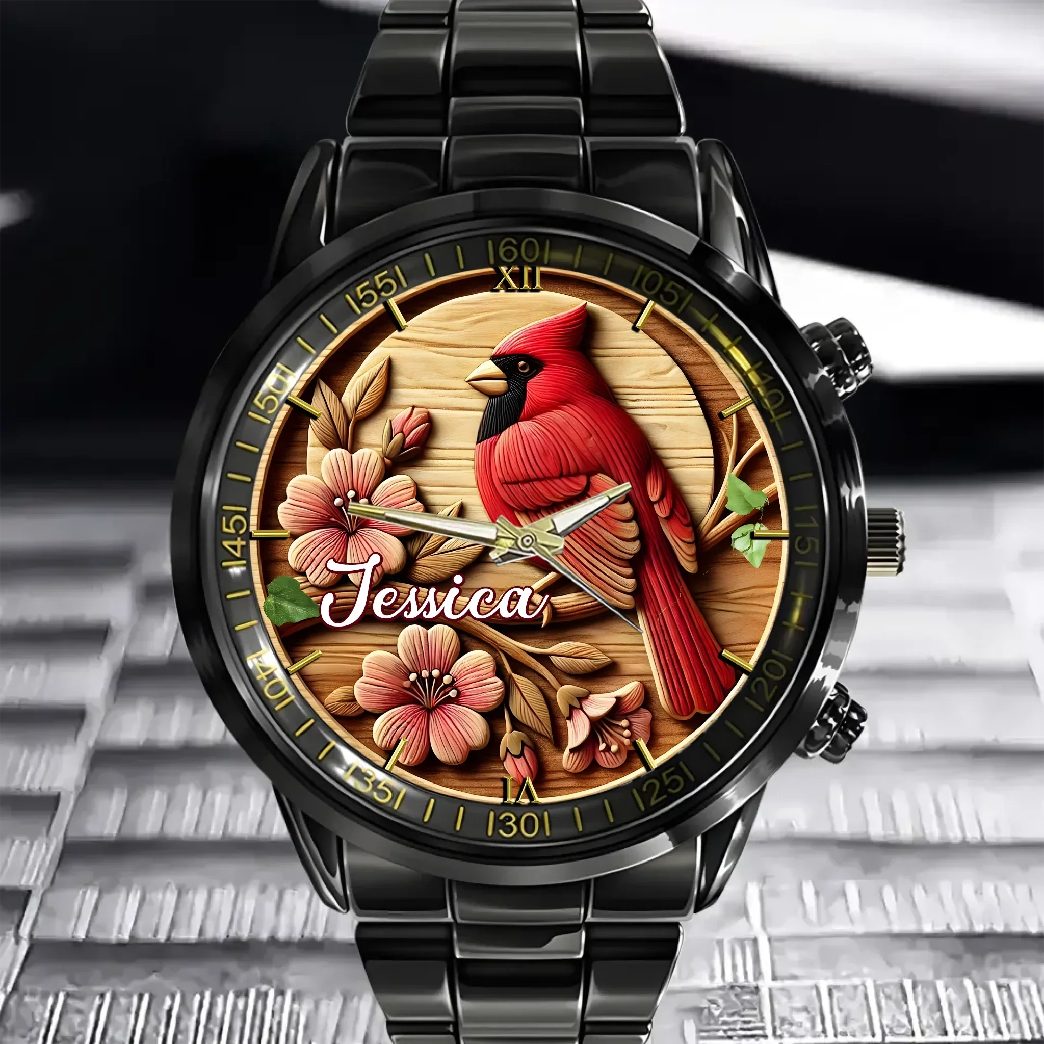 Rural-style Red Bird Customized Watch – Personalized Name - Gift for Country Garden Enthusiast - Joliny