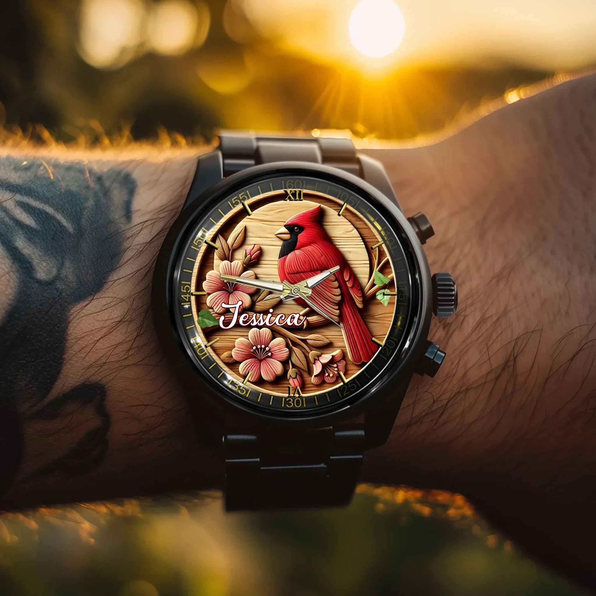 Rural-style Red Bird Customized Watch – Personalized Name - Gift for Country Garden Enthusiast - Joliny