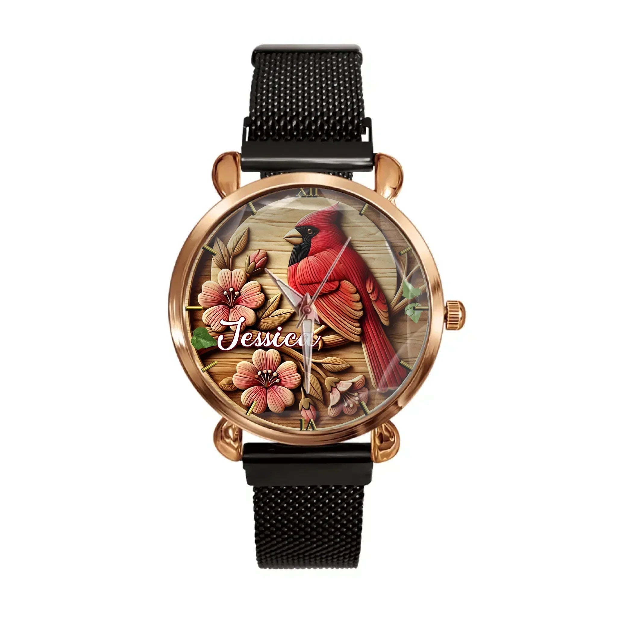 Rural-style Red Bird Customized Watch – Personalized Name - Gift for Country Garden Enthusiast - Joliny