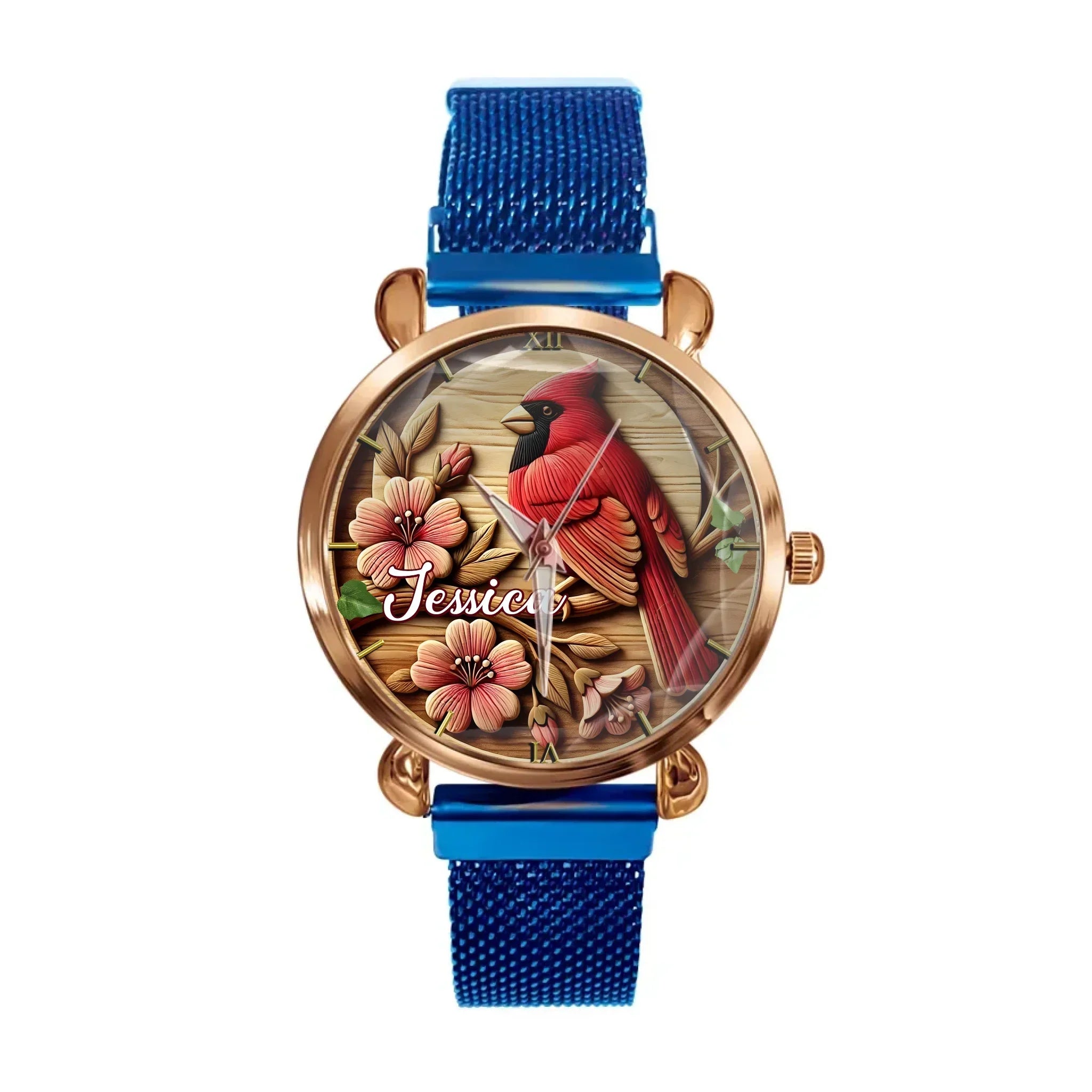 Rural-style Red Bird Customized Watch – Personalized Name - Gift for Country Garden Enthusiast - Joliny