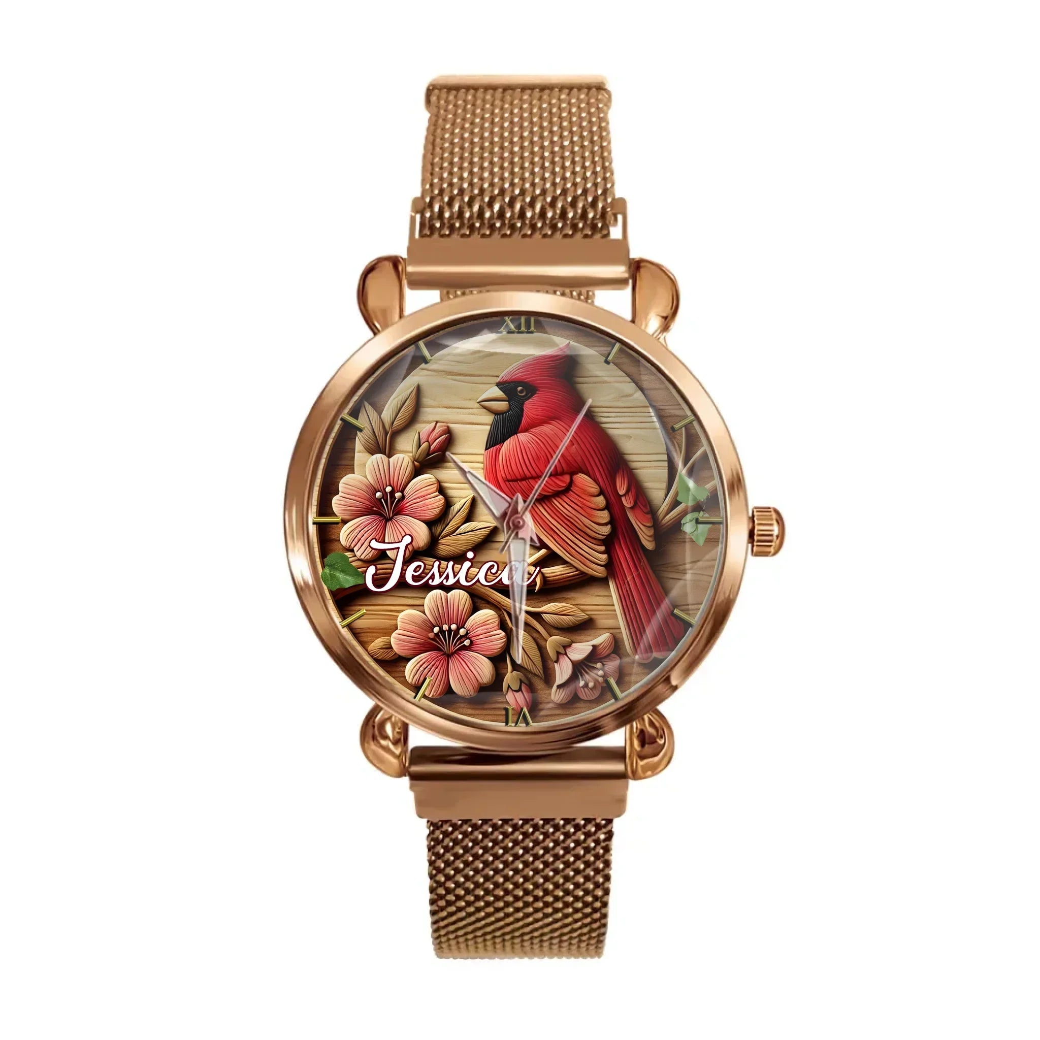 Rural-style Red Bird Customized Watch – Personalized Name - Gift for Country Garden Enthusiast - Joliny