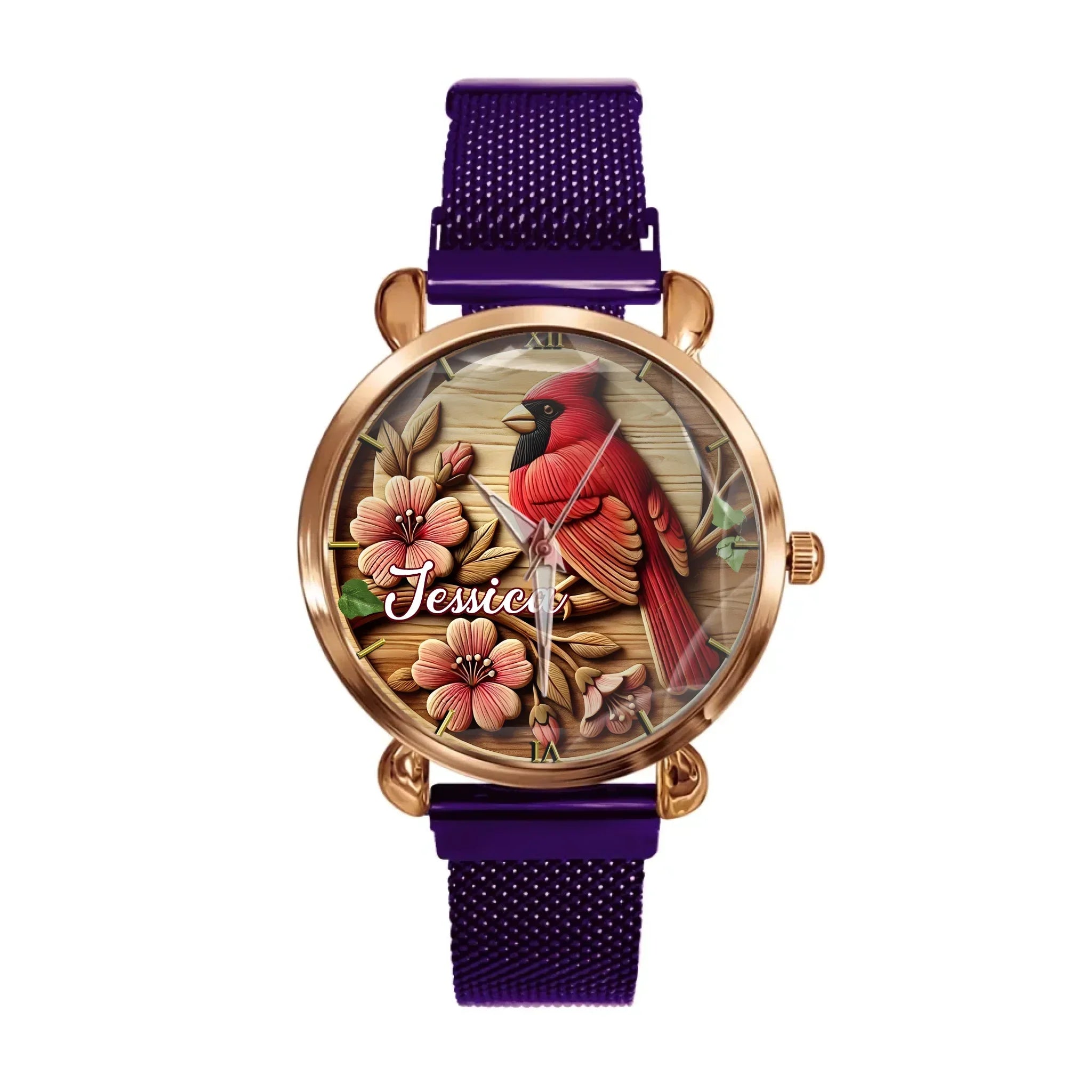 Rural-style Red Bird Customized Watch – Personalized Name - Gift for Country Garden Enthusiast - Joliny