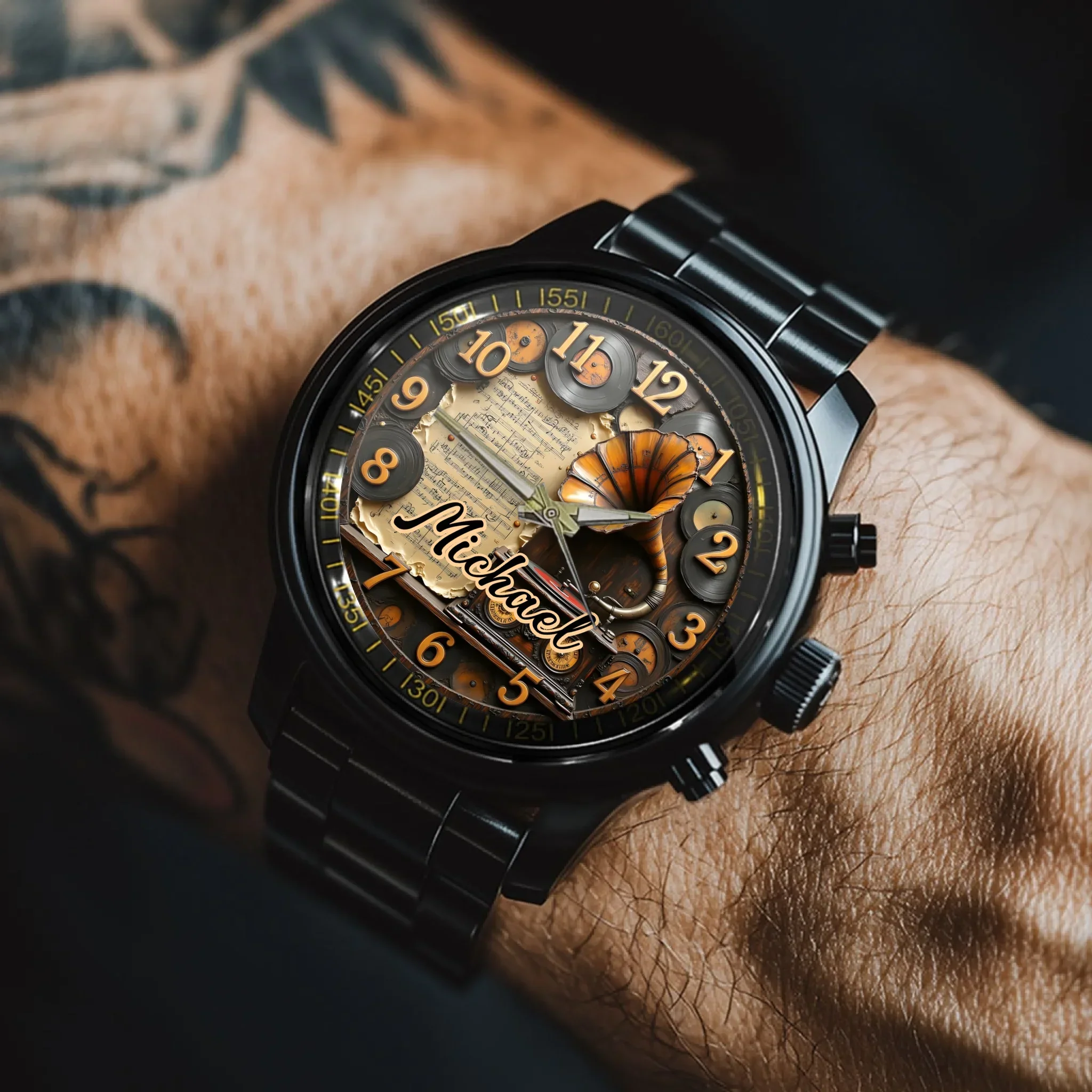 Vintage Phonograph Customized Watch – Personalized Name - Joliny