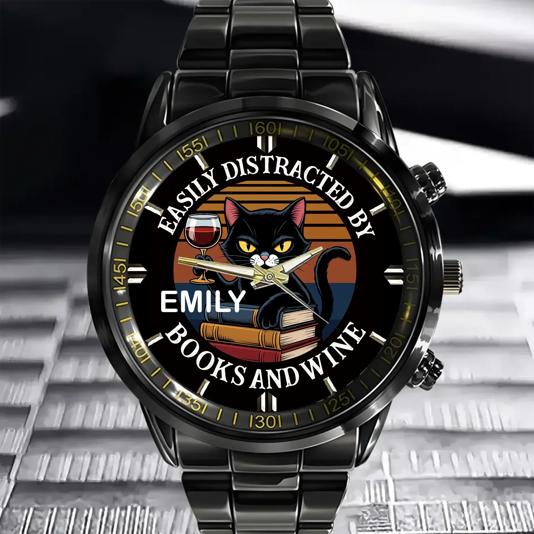 Easily Distracted By Books, Cats, & Wine - Personalized Name Watch - Joliny