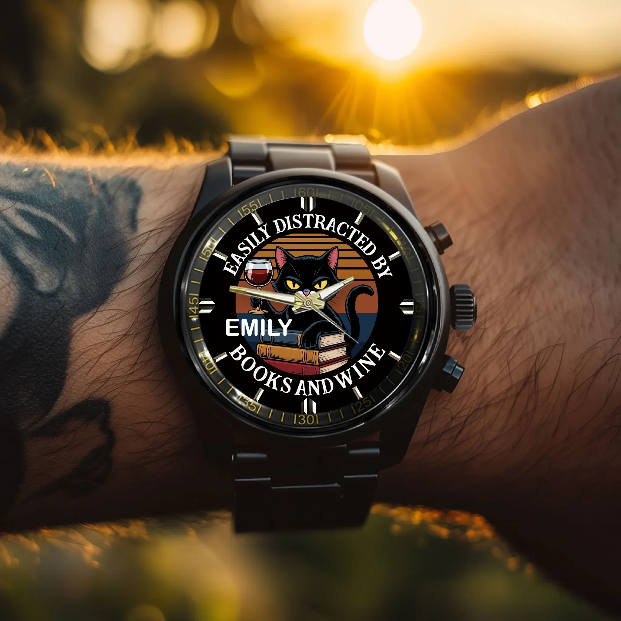 Easily Distracted By Books, Cats, & Wine - Personalized Name Watch - Joliny