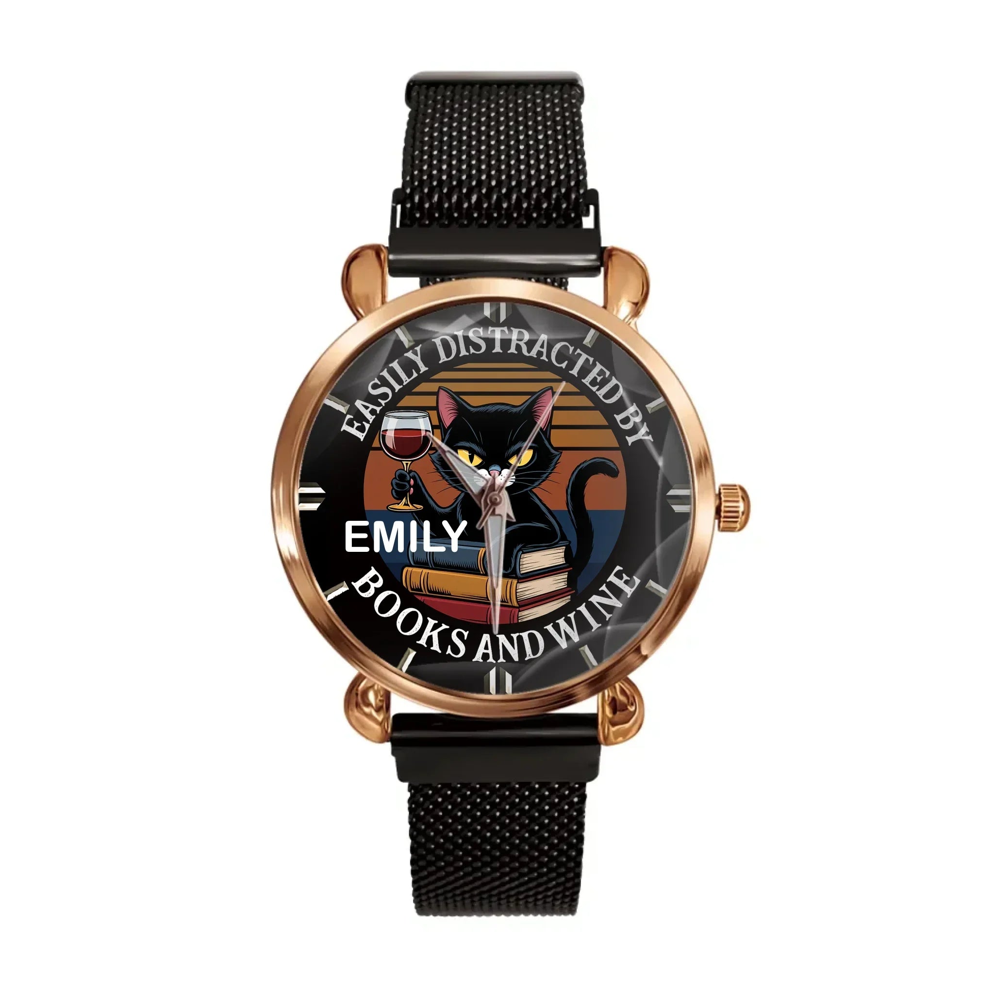 Easily Distracted By Books, Cats, & Wine - Personalized Name Watch - Joliny
