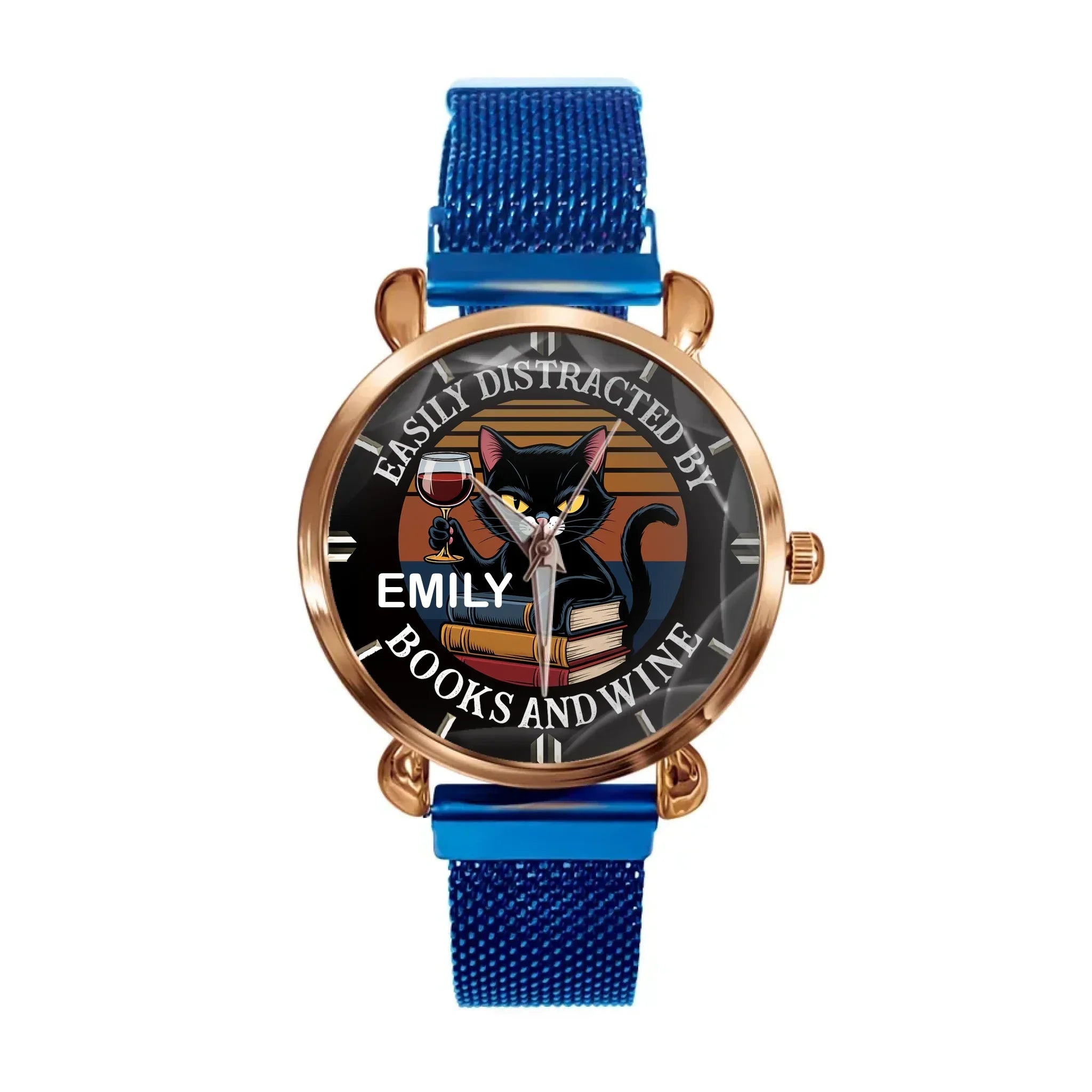 Easily Distracted By Books, Cats, & Wine - Personalized Name Watch - Joliny