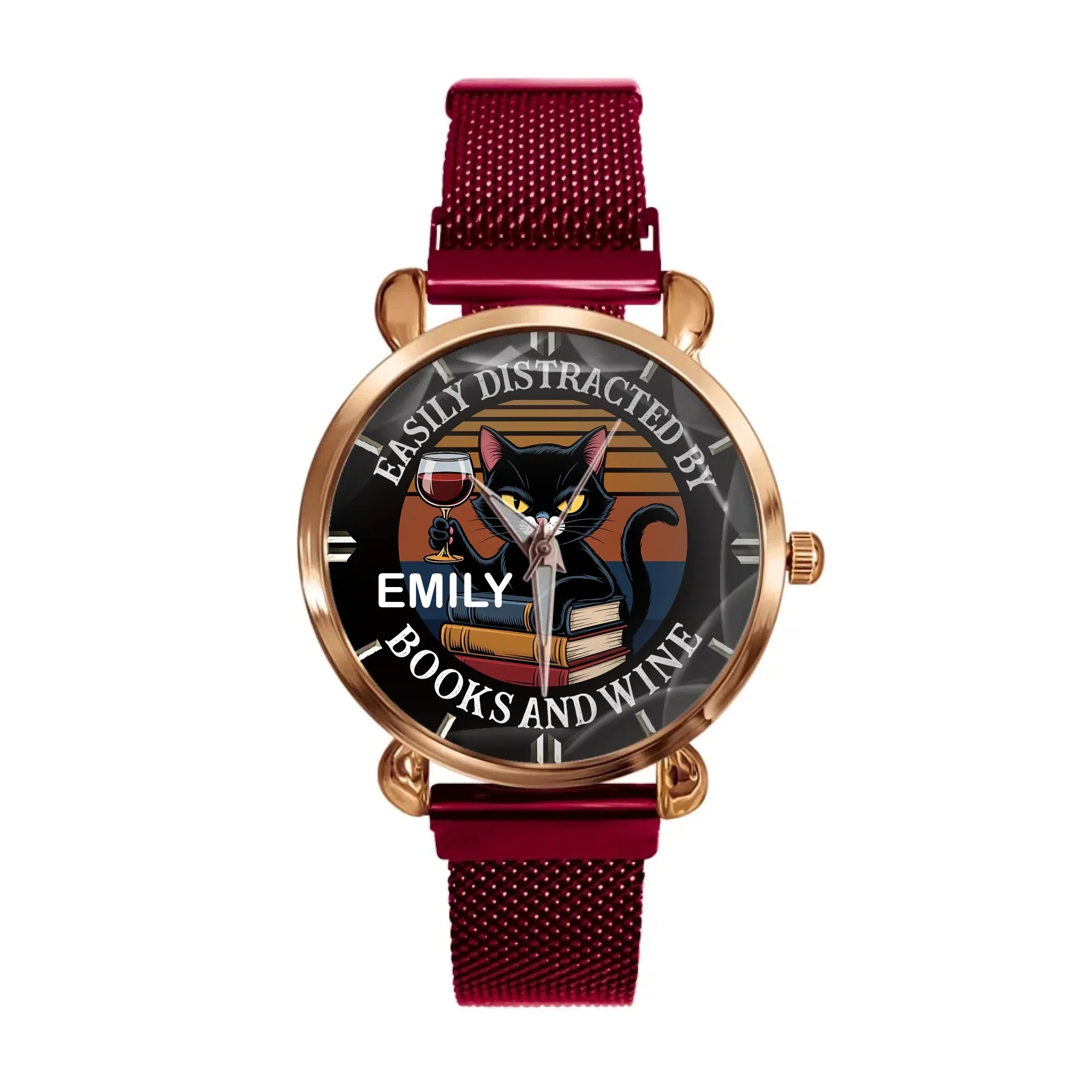 Easily Distracted By Books, Cats, & Wine - Personalized Name Watch - Joliny