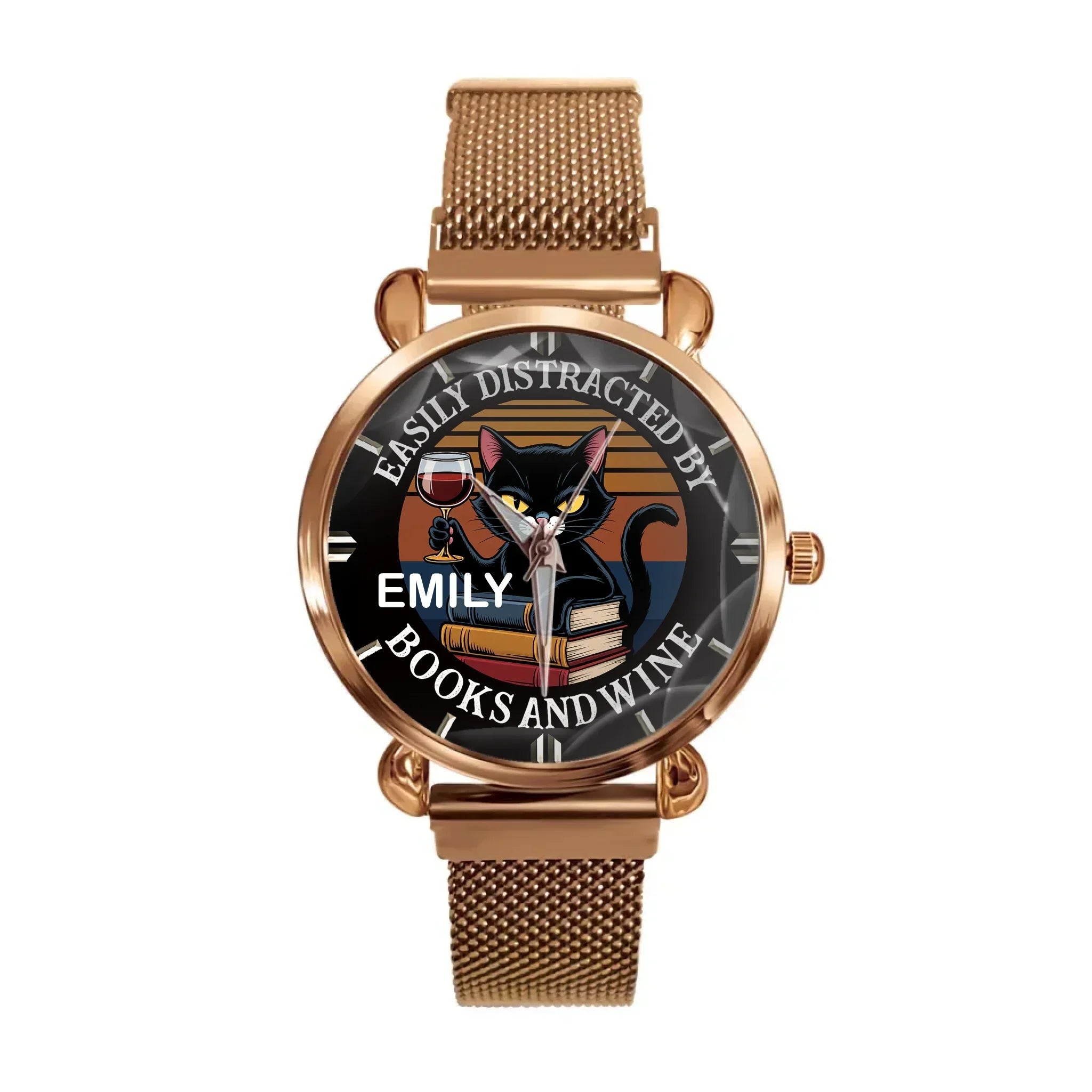Easily Distracted By Books, Cats, & Wine - Personalized Name Watch - Joliny