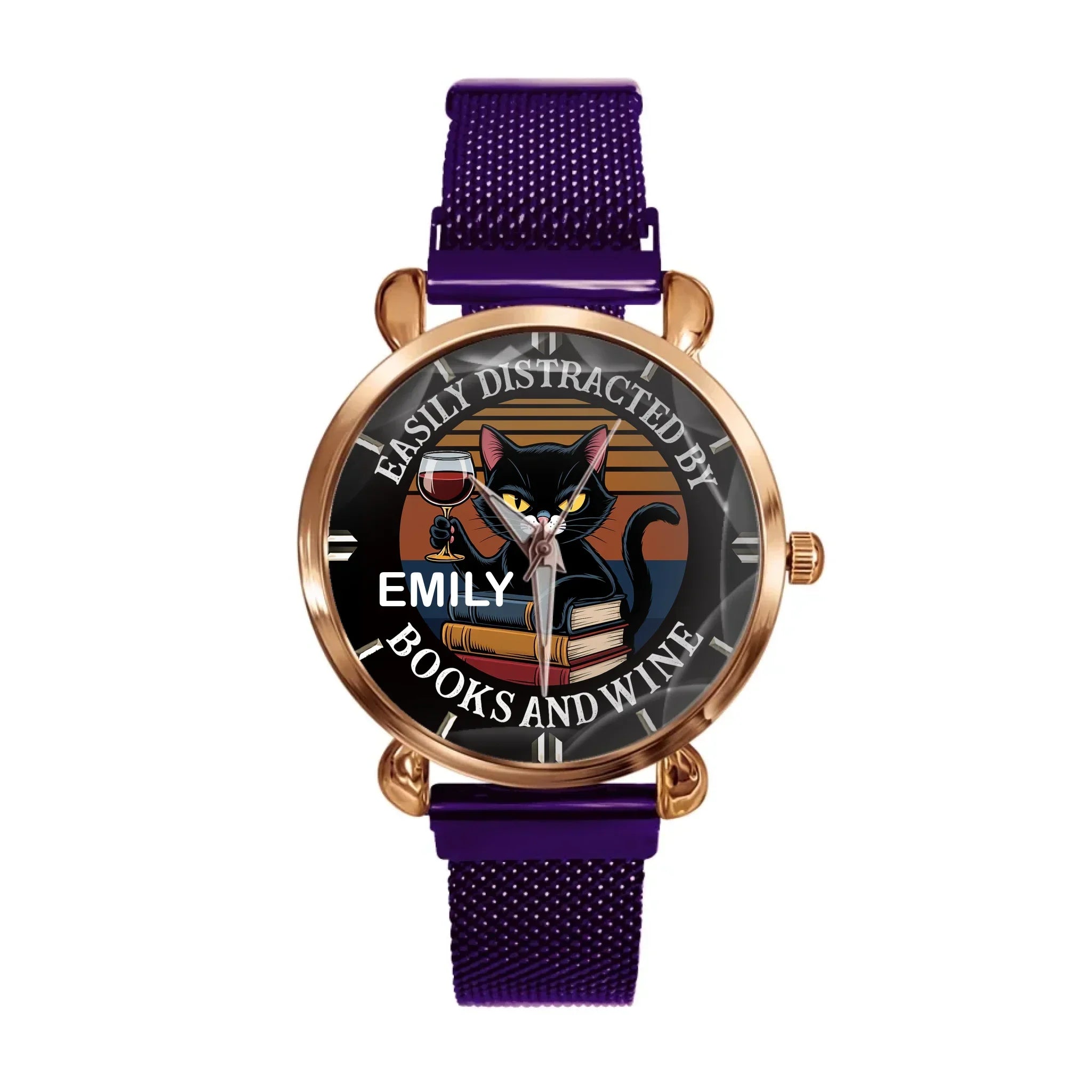 Easily Distracted By Books, Cats, & Wine - Personalized Name Watch - Joliny