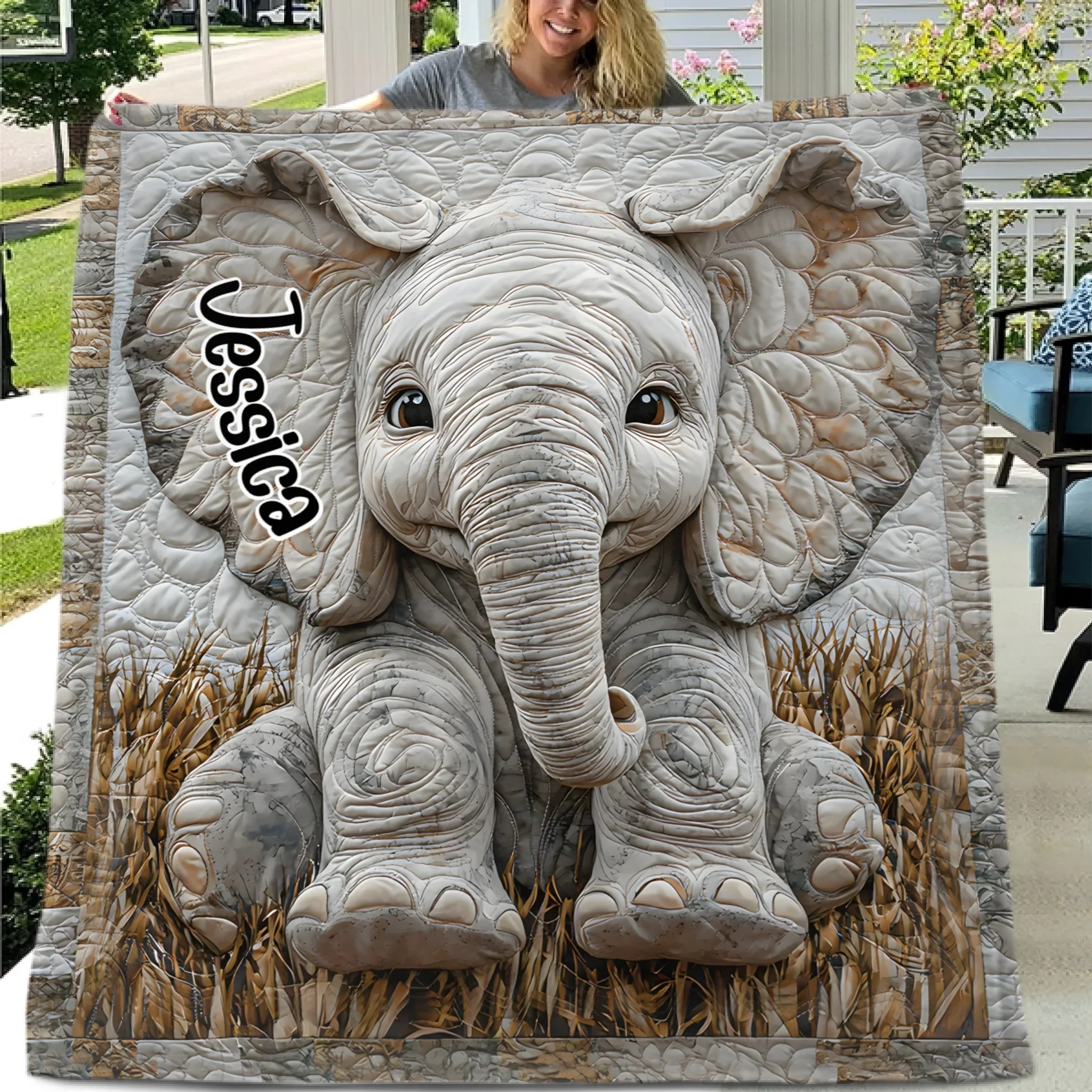 Adorable Elephant - Personalized Elephant Blanket - Joliny