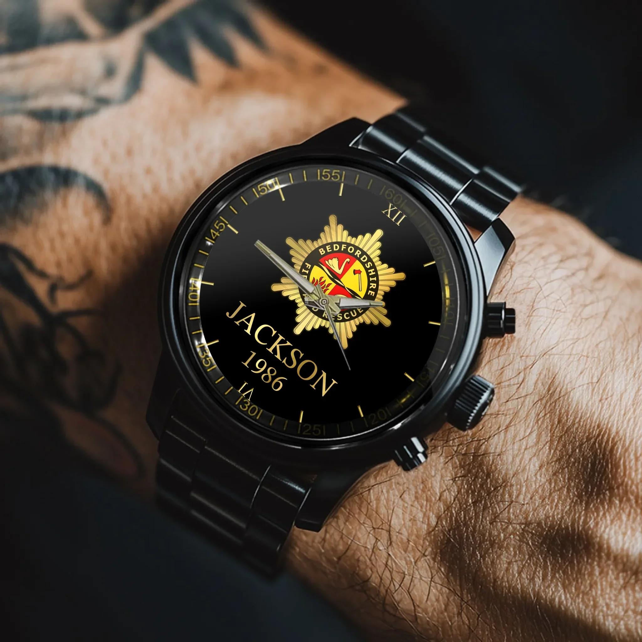 UK Firefighter Logo Custom Watch - Personalized Name - Joliny