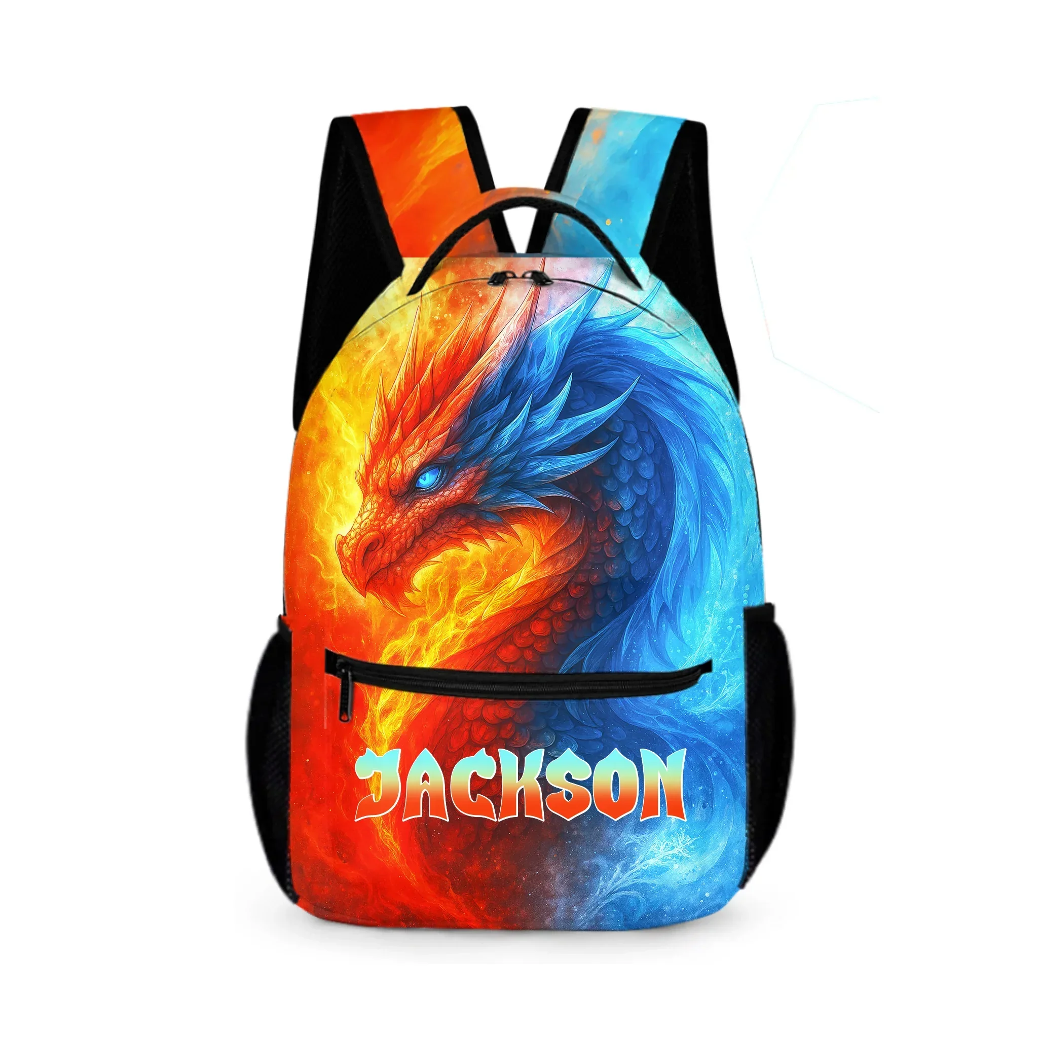 Fire and Ice Dragons Backpack – Unique Fantasy Design- Personalized Name - Joliny