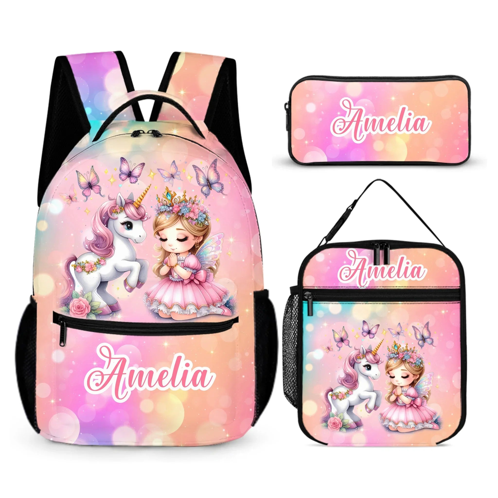 Princess Girl and Her Unicorn Sur Custom Backpack - Personalized Name - Gifts for Girls - Joliny