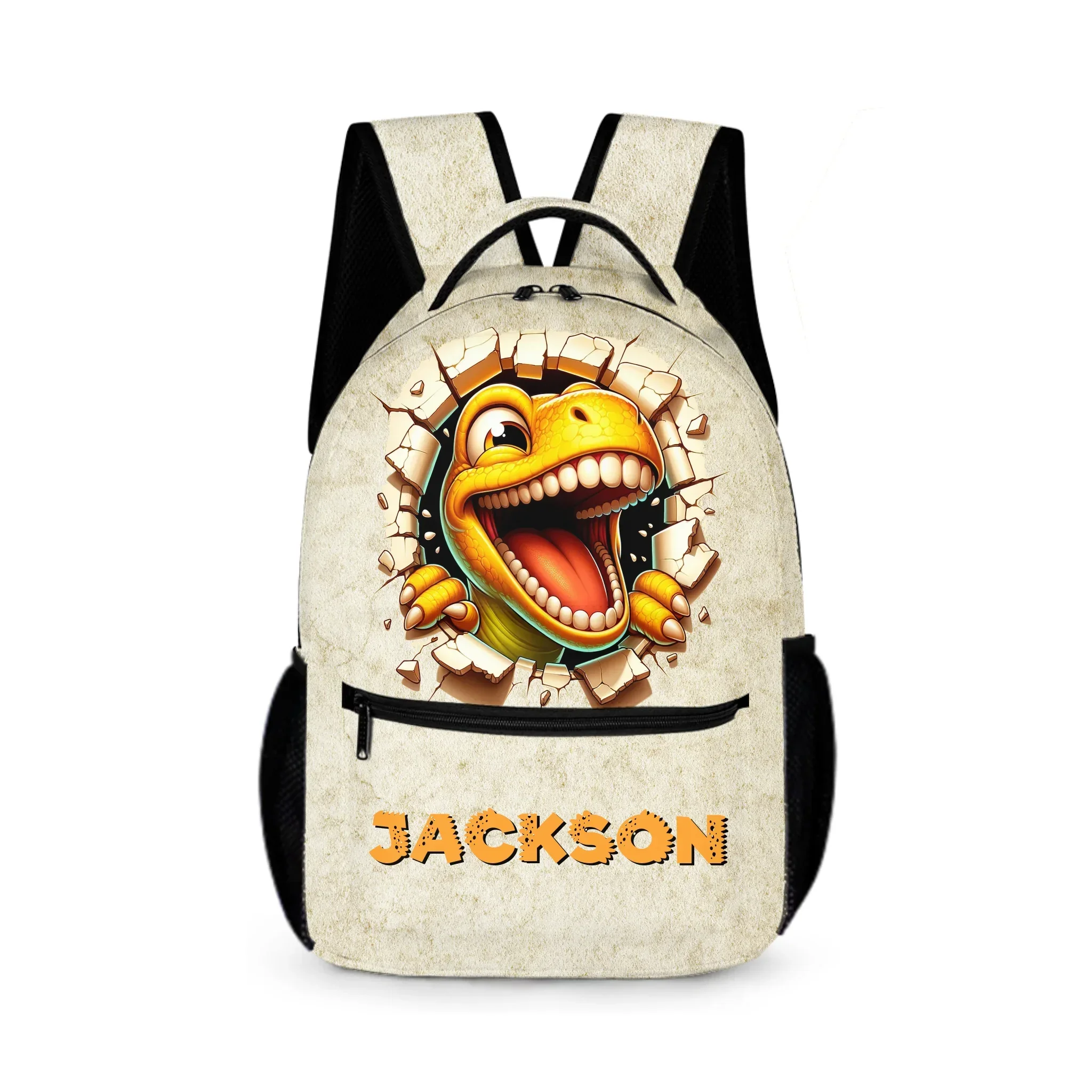 Cartoon Dinosaur Bursts Through Hole Custom Backpack - Personalized Name - Joliny