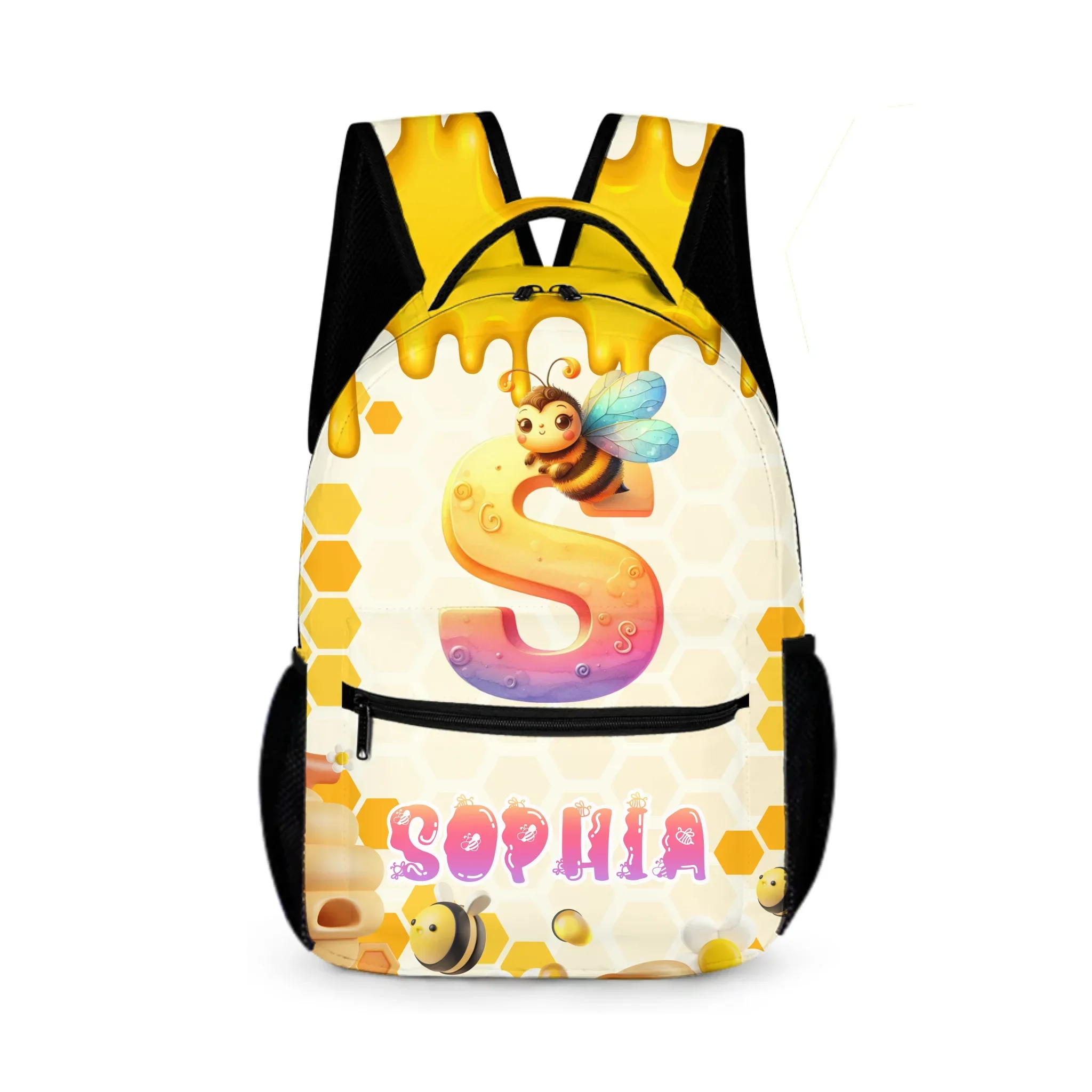 Bee Honey jar Custom Backpack - Personalized Name and Alphabet Letters- Back-to-school Gifts - Joliny